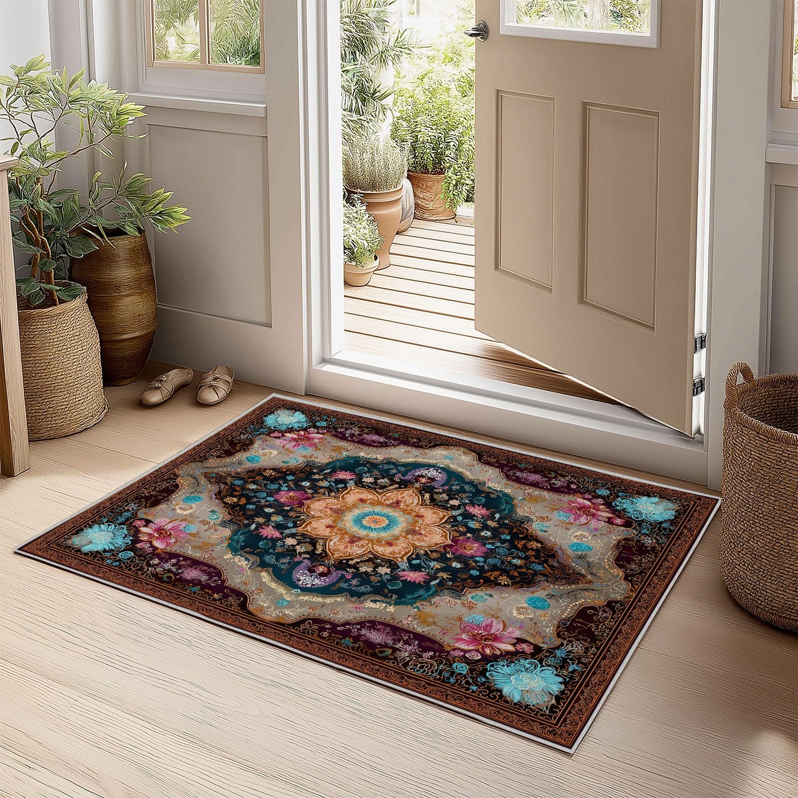 Generisch Antypoślizgowy dywan do salonu, 140 x 200 cm, vintage, klasyczny mandala, nadaje się do prania, tradycyjny dywan do salonu, gabinetu, sypialni