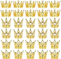 MJOGGOTT 30pcs Gold Mini Crowns for Flower Bouquets & Cake Toppers - 3 Styles Rhinestone Pearl Crowns for Weddings Birthdays Baby Showers