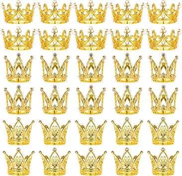 30 Pcs Crowns for Flower Bouquets, Gold Crown Cake Topper, Mini Crown for Flower Bouquet, Pearl Tiara Princess Gold Crown for Wedding Baby Shower Birthday Girl Lady Bridal Party Cake Decor 3 Style