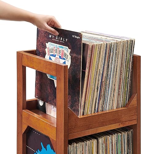 Miniatura 12 de Crosley Furniture Asheville - Soporte pequeño de discos moderno de mediados de siglo, almacenamiento de vinilo, con capacidad para hasta 130 discos,