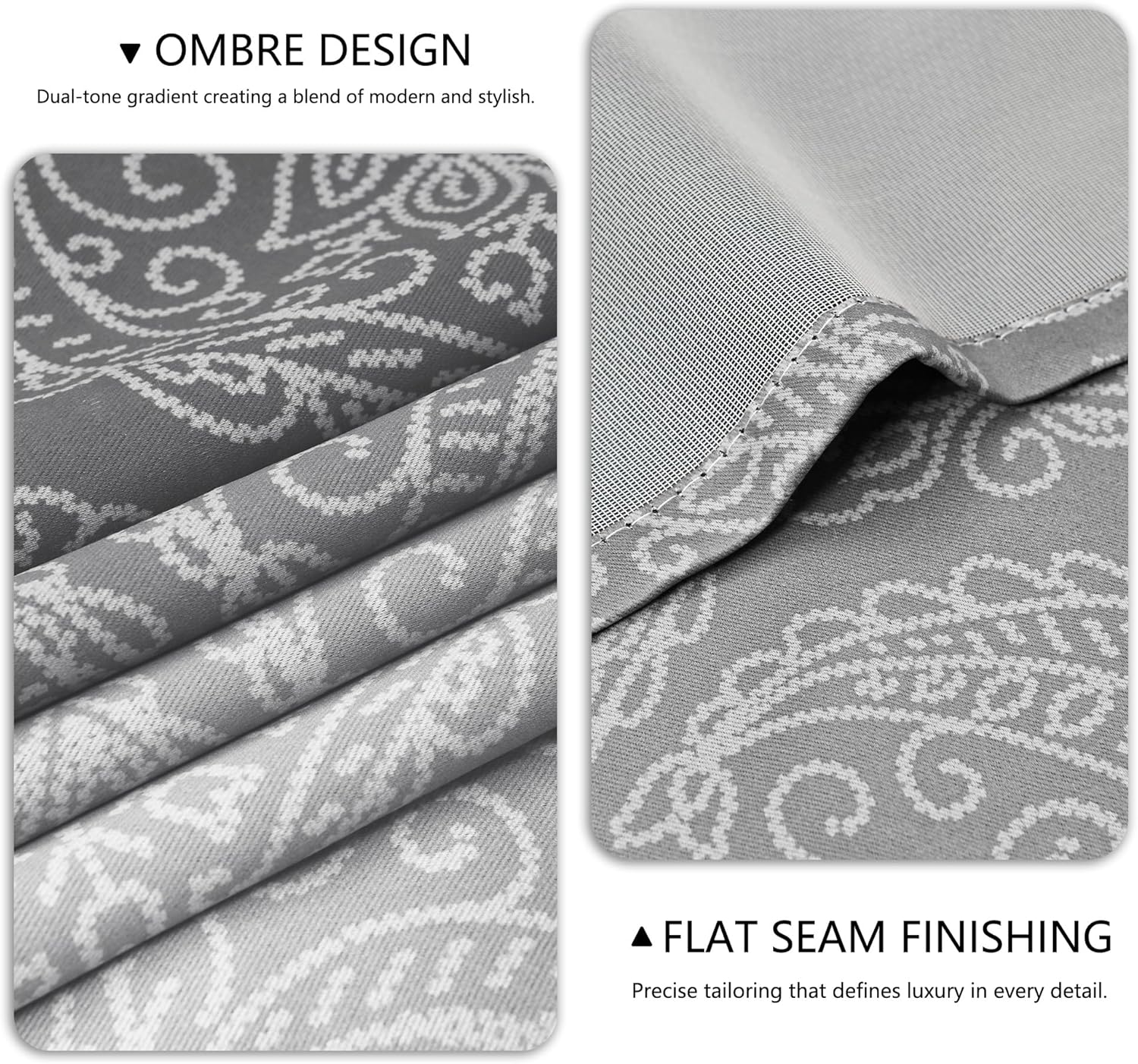 DWCN 100% Blackout Curtains for Bedroom 102 Inch Long - Damask Patterned Ombre Thermal Insulated Energy Saving Grommet Drapes for Living Room, Gradient Window Curtain 2 Panels, 52 x 102 Length, Grey