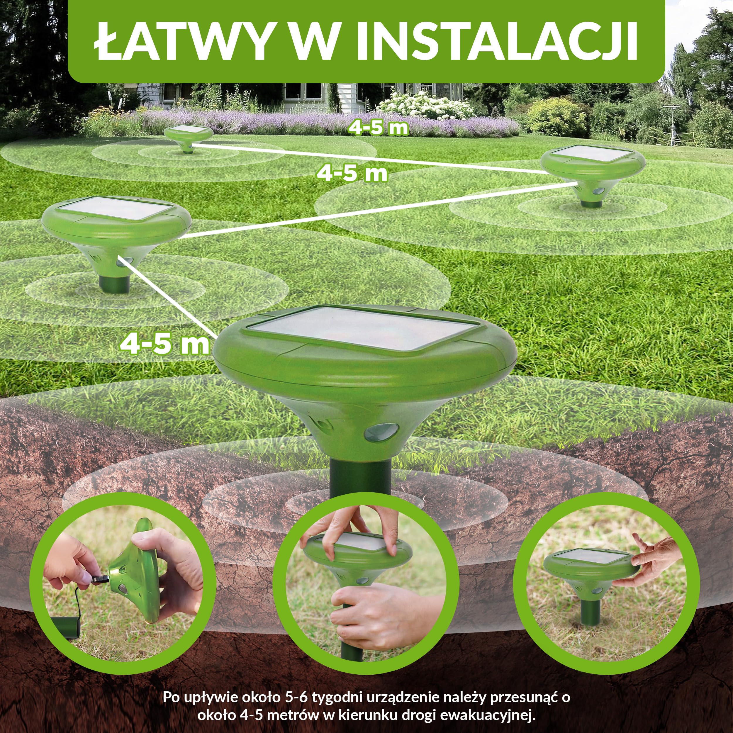 ISOTRONIC Solarny odstraszacz kretów, norników i węży – Z kolcem do wbijania w ziemię – Do ogrodu i na trawnik – Skuteczna ochrona – Zasięg 1250 m² (2 sztuki)