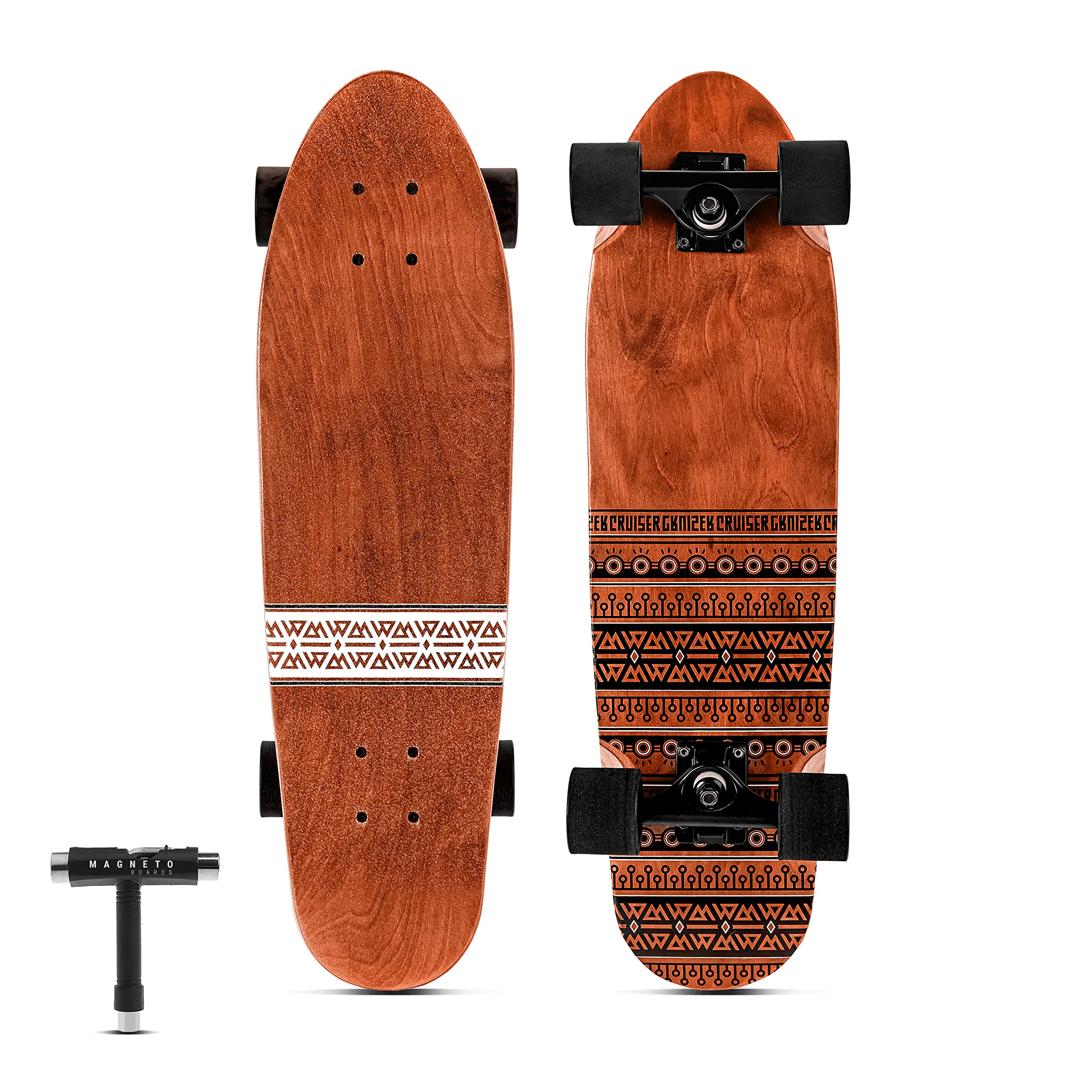 magneto mini cruiser skateboard cruiser | 27.5" x 7.5" | short board | canadian maple deck - designed for kids, teens and adults (tribal)