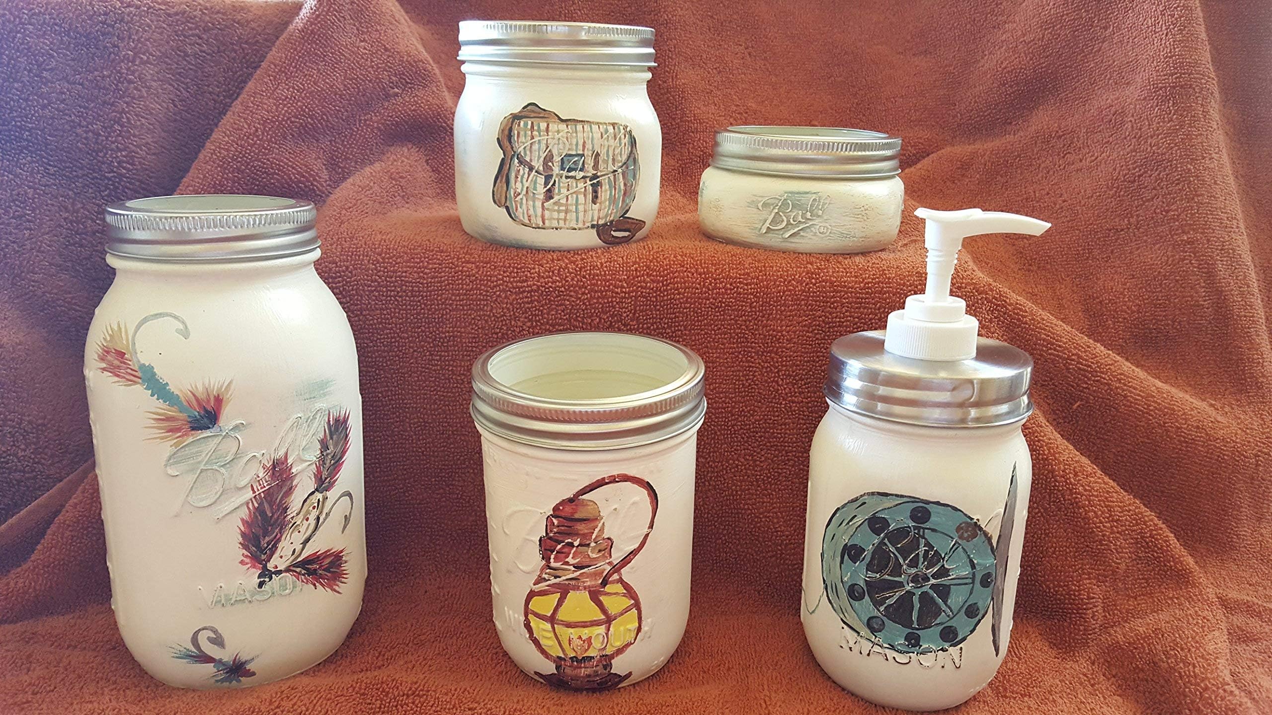 Vintage Fly Fishing Mason Jar Bathroom Set