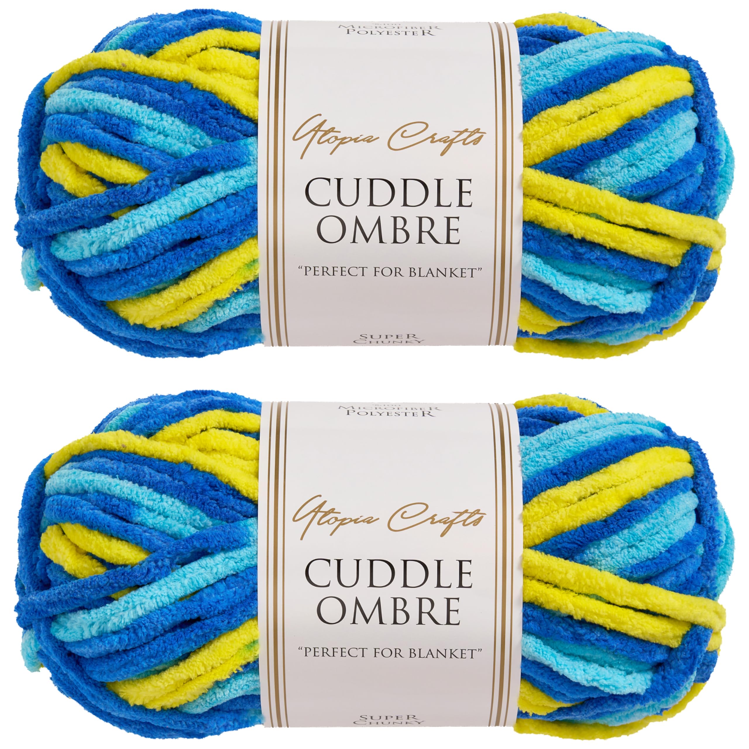 Utopia Crafts Cuddle Ombre Super Chunky Chenille Soft Yarn for Knitting and Crochet (Ocean Sunrise, 2X 100g)