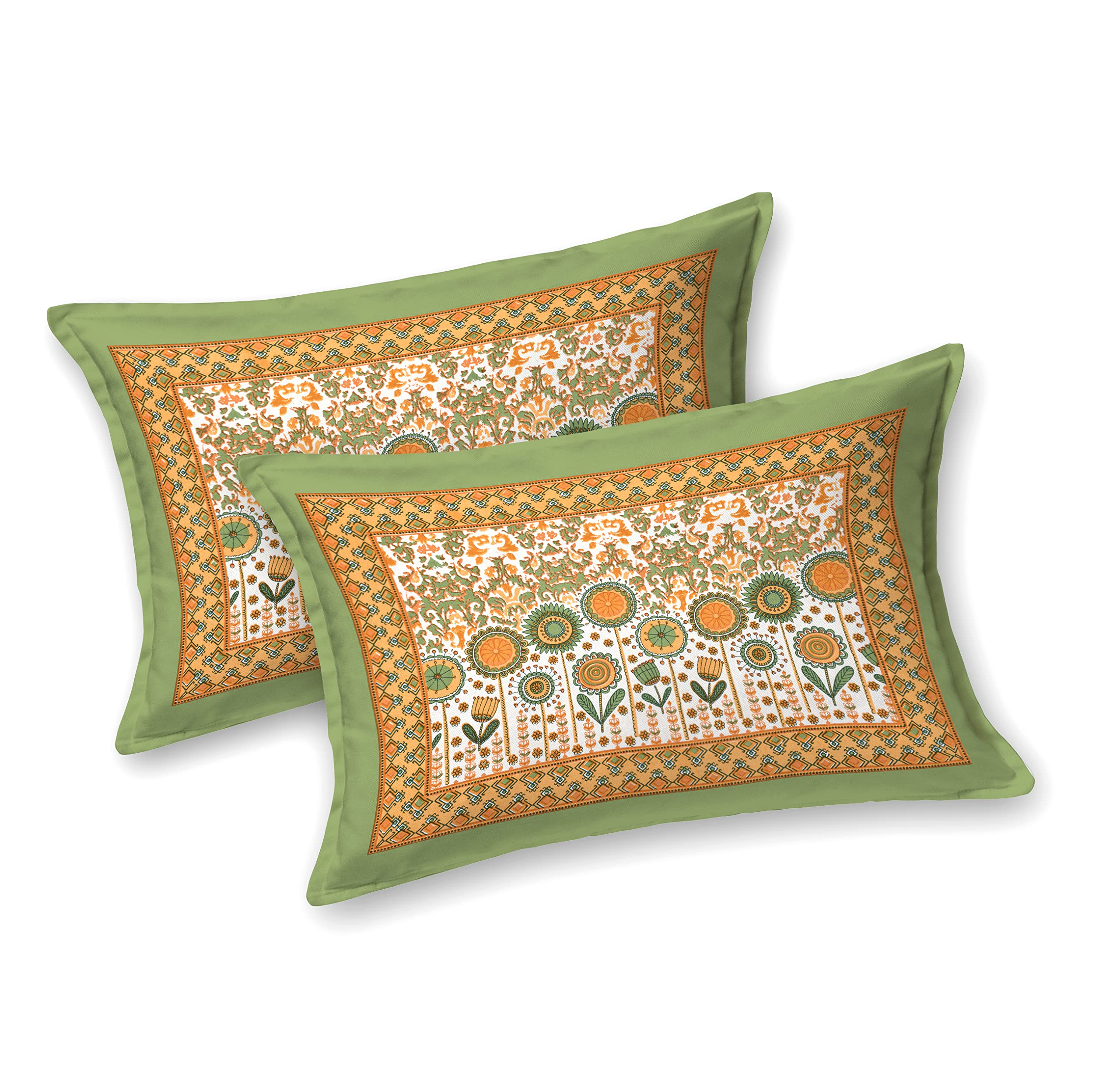 BLOCKS OF INDIA Hand Block Printed Super King Cotton Bedsheet Set - 200 TC, 106x106 Inches, Green Tree - View #11