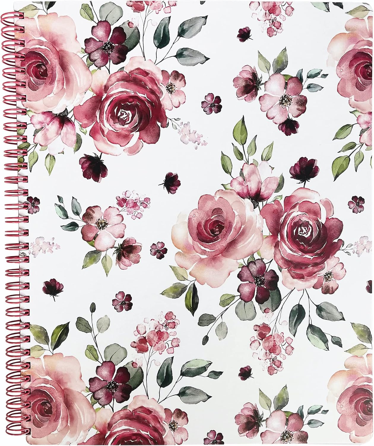 Steel Mill & Co Cute Large Spiral Notebook College Ruled, 11" x 9.5" with Durable Hardcover and 160 Lined Pages, Rose Floral : Office Products