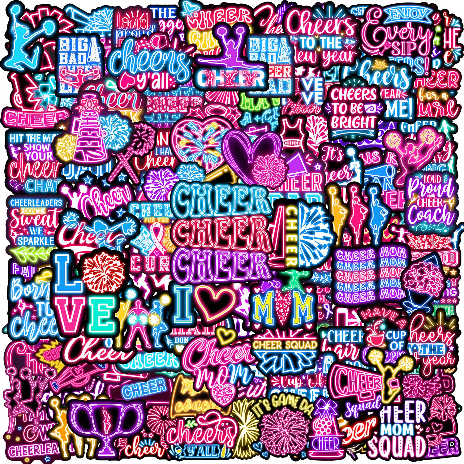 120PCS Neon Cheer Stickers Cheerleading Bomboniere Festa di Compleanno Decorazioni Vinile Impermeabile Adesivi per Bottiglia D'acqua Laptop Bagagli Casco