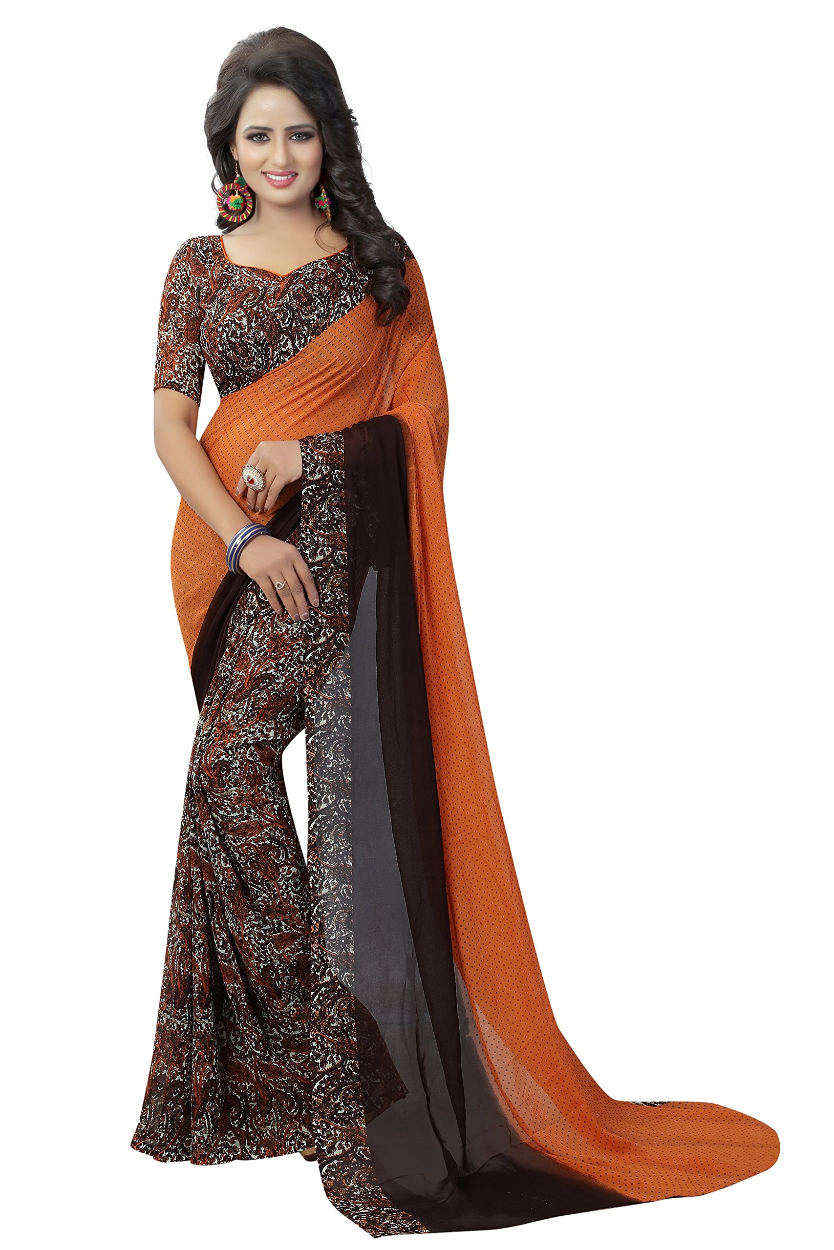 KanchanWeightless Soft Georgette Saree With Blouse Piece (Ksh Mona Chocolate_Multi-Coloured)