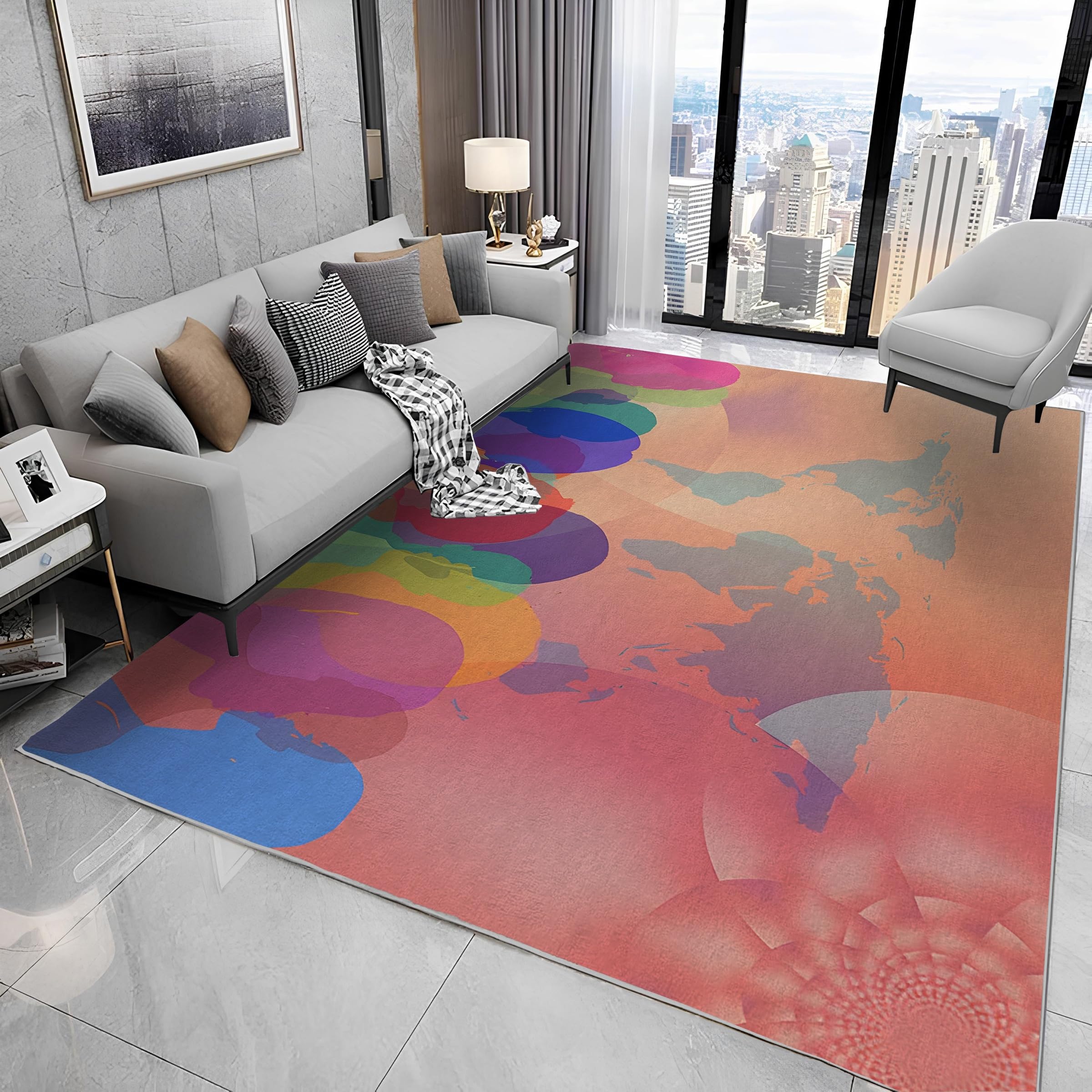 Großer waschbarer Kurzflor-Teppich 250x300, Weltkarte Teppich, Abstrakt Dünn Saugfähig Vielseitig für Wohnzimmer Schlafzimmer Oder Als Bettvorlege N108