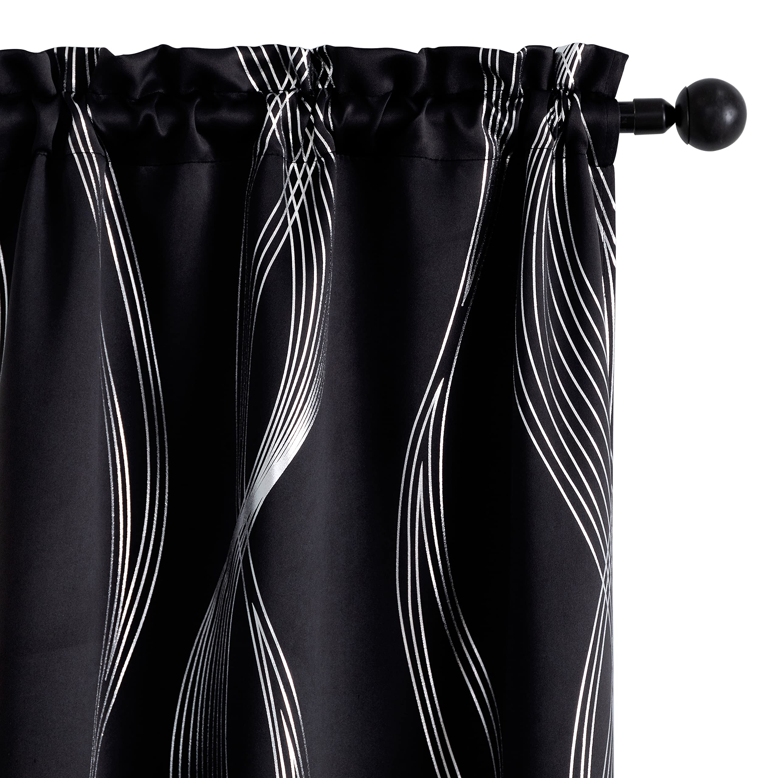 Tende Semi Oscuranti Grigie Con Stampa Geometrica Nera - Set 2 Pannelli 70x148 Cm Per Casa