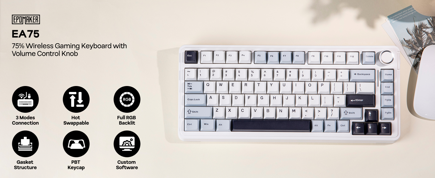 Amazon.com: EPOMAKER EA75 75% RGB Gaming Mechanical Keyboard, 2.4