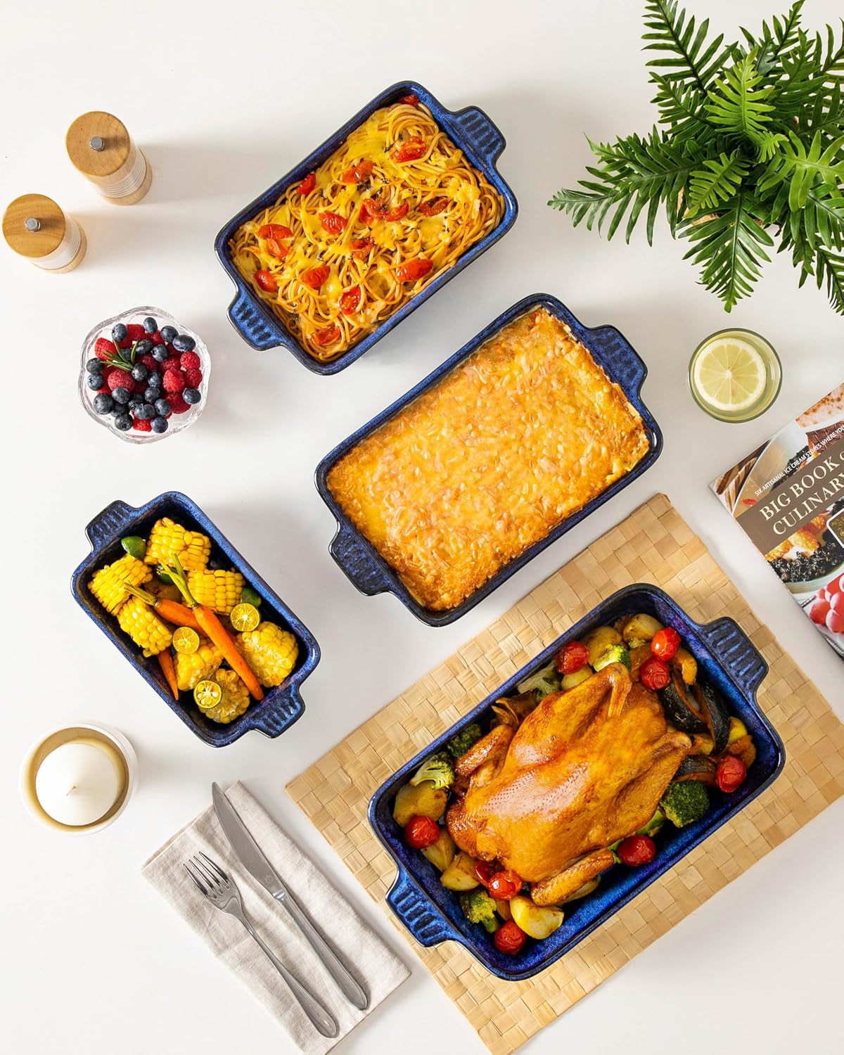 vancasso Ceramic Casserole Dishes for Oven, Reactive Glaze Baking Dishes Set of 4, Deep Rectangular Lasagna Pans with Handles, Ceramic Bakeware Set, Microwave Dishwasher Oven Safe, Blue (9.4"/11.1"/12.2"/14.7")