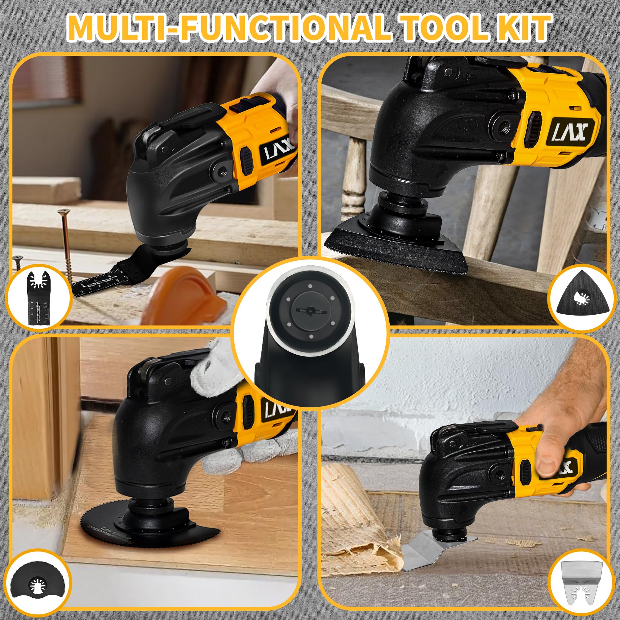 Utensili multifunzione oscillanti per batteria Dewalt da 18 V, utensile multiuso per taglio e levigatura, angolo di oscillazione di 4°, 6 velocità variabili, design a lama rapida con 21 accessori per