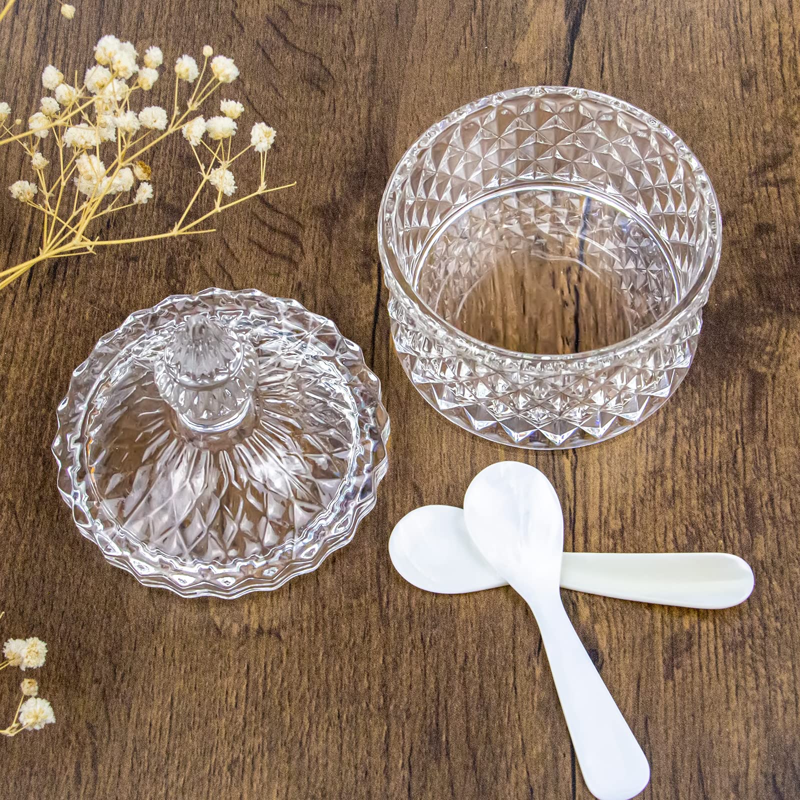 DUEBEL Dublin Ensemble refroidisseur de caviar en verre avec 2 cuillères en nacre de 8,9 cm – Idéal pour la cuisine, la restauration et le restaurant
