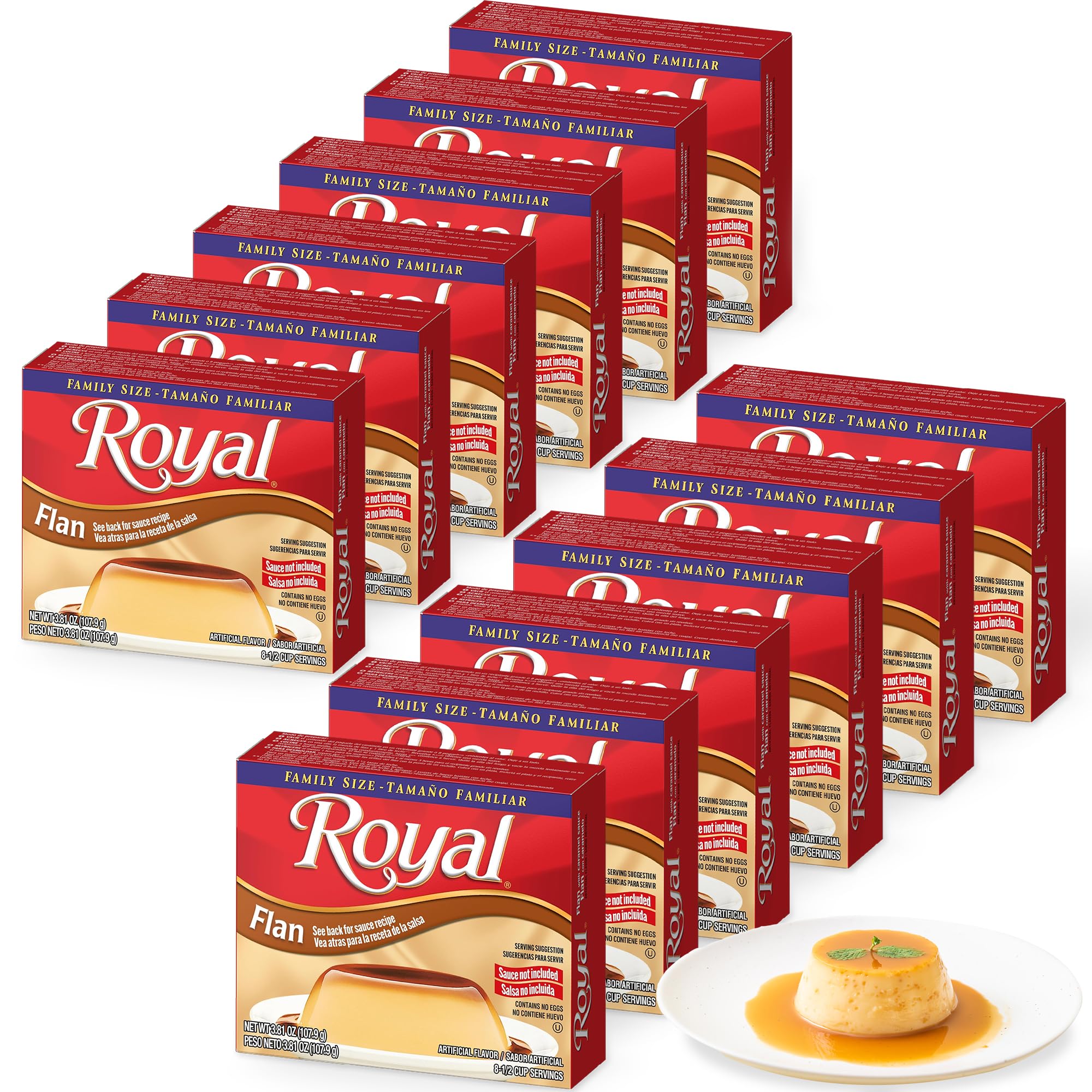 Royal Bilingual Flan Dessert Mix, Family Size, Fat Free 3.81 Ounce (Pack of 12)