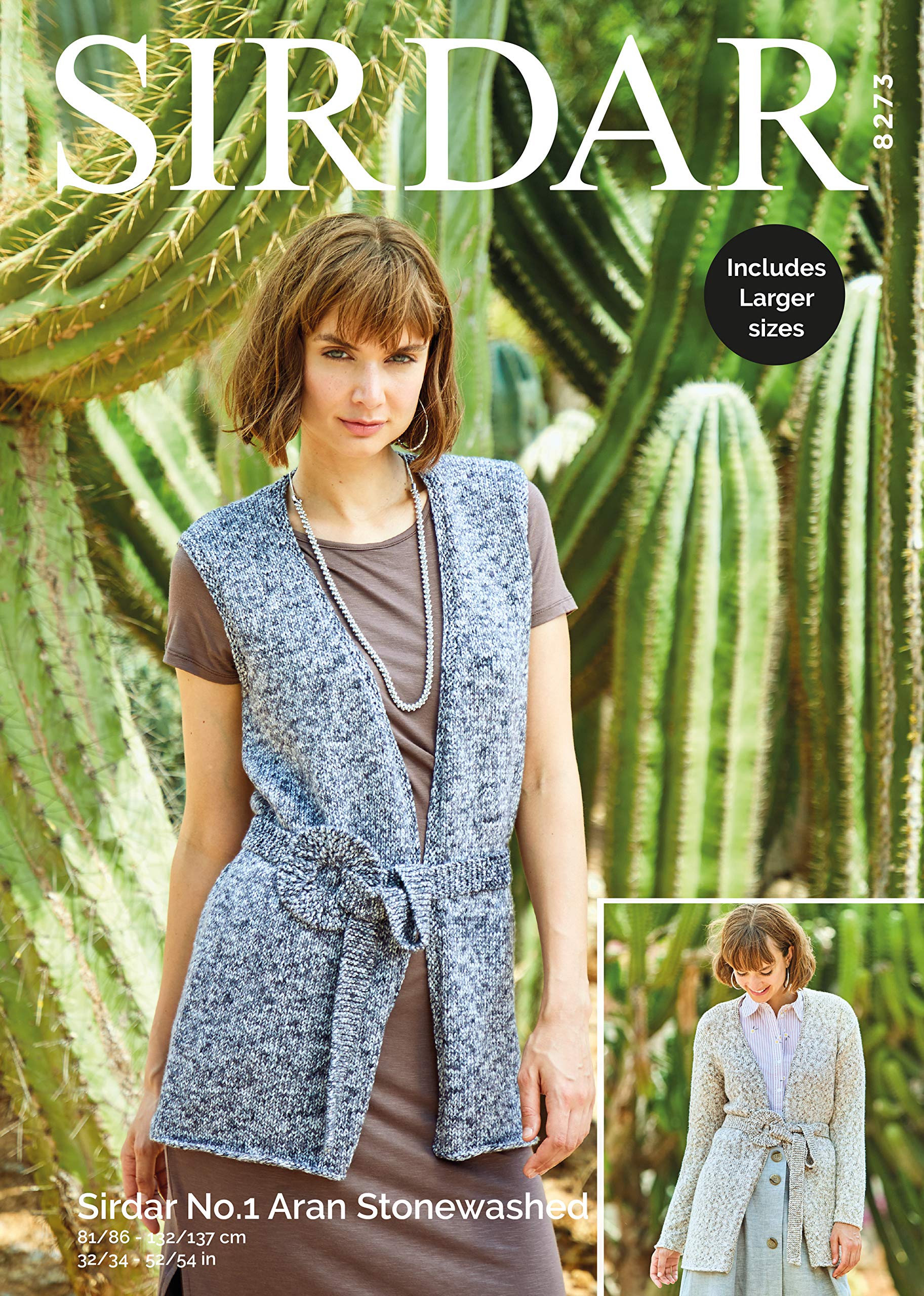 Sirdar No.1 Aran Stonewashed Knitting Pattern - 8273 Cardigan & Waistcoat