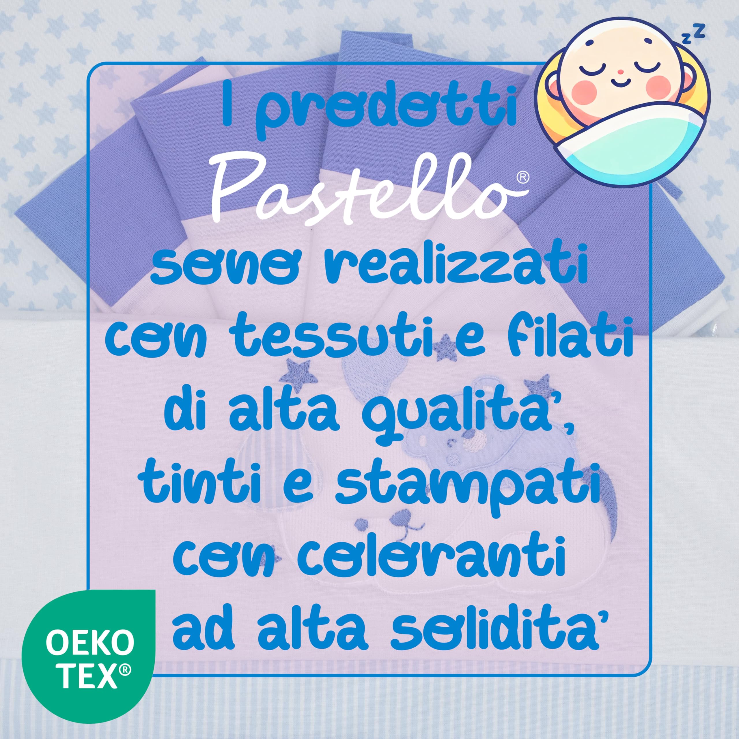 PASTELLO - Juego de cama de 3 piezas, 100% algodón para bebé, juego de sábanas con bordado (Art. LL7F, Cielo)