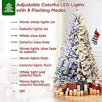 Vista 6 de Yaheetech 7.5ft Pre-lit Spruce Artificial Christmas Tree Snow Flocked Hinges Tree with 550 Multicolor LED Lights & 1284 Branch Tips & Metal Stand
