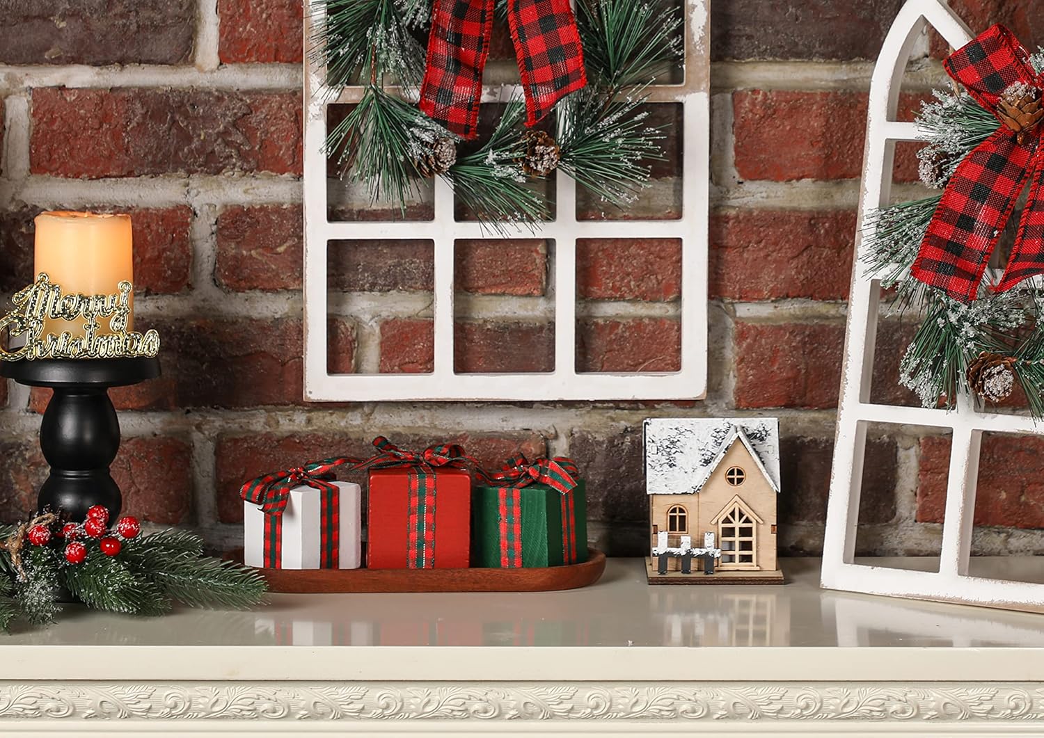 Christmas Tiered Tray Decor Set of 3 Mini Wood Small Table Decor Shelf décor (Buffalo Plaid 1) - Image 5