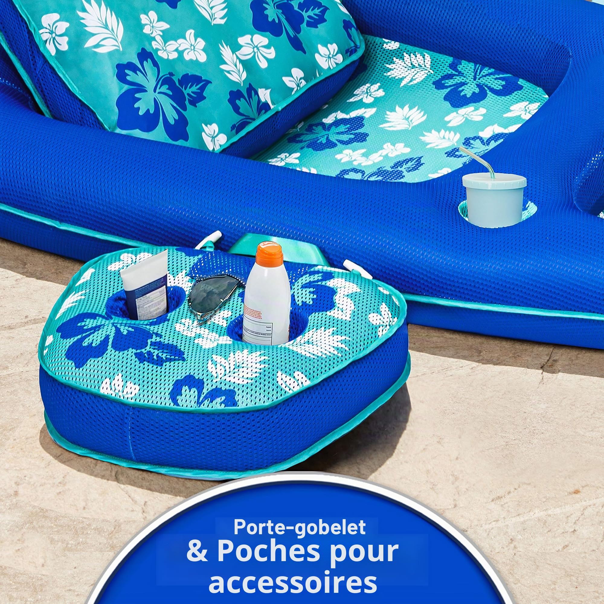 Aqua B07P83G3F6 Chaise Longue de Piscine Ultra résistante pour 2 Personnes Bleu Marine/Rayures Blanches 162 x 135 cm