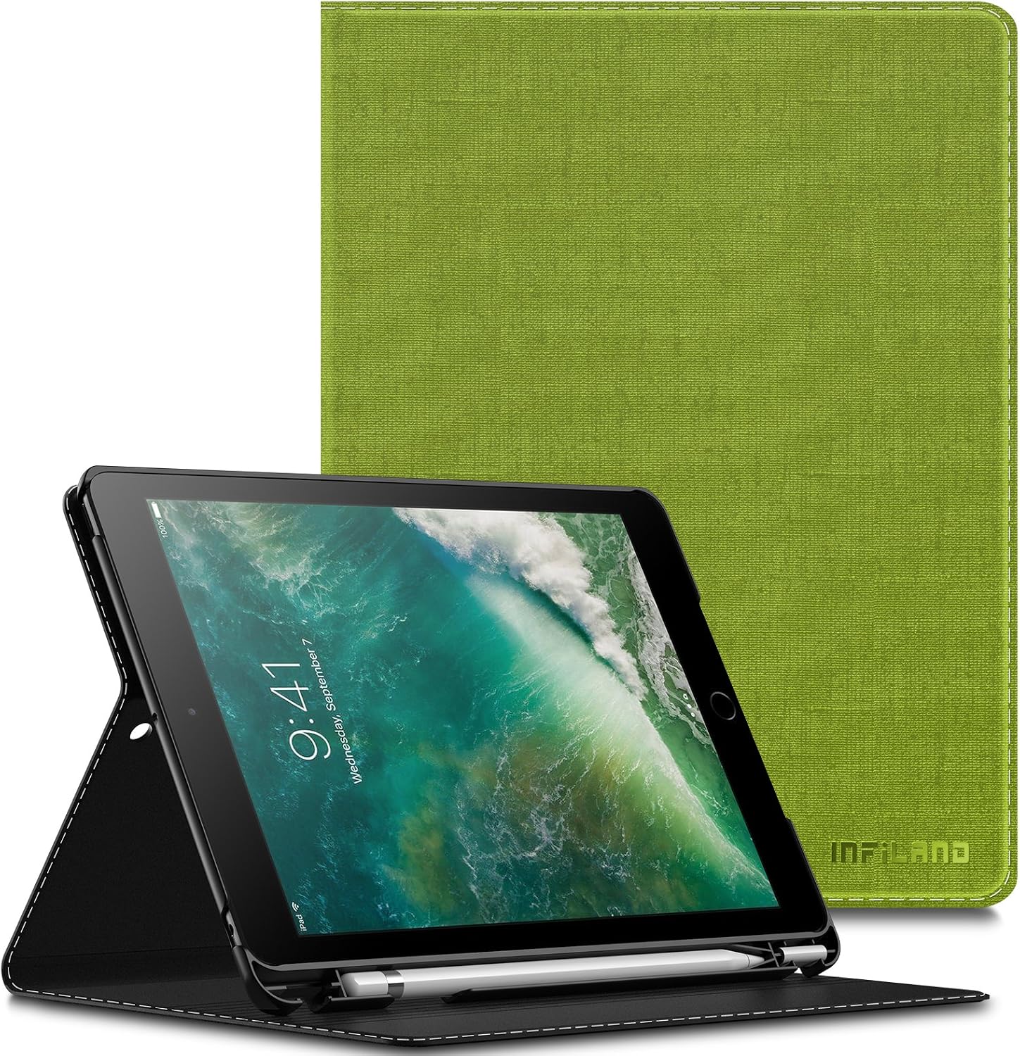 Infiland iPad 9.7 2018 Case with Apple Pencil Holder, Multiple Angle Stand Cover Support Auto Wake/Sleep for Apple iPad 6th Gen 9.7 Inch Model A1893/A1954, Green