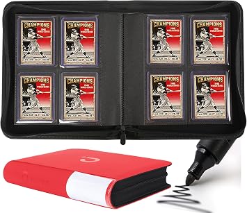Top Loader Binder, Holds 128 Cards - 4 Pocket Top Loader Binder for 3" x 4" Rigid Card Holders for Trading Cards or Sports Cards, Model A - Classic Red