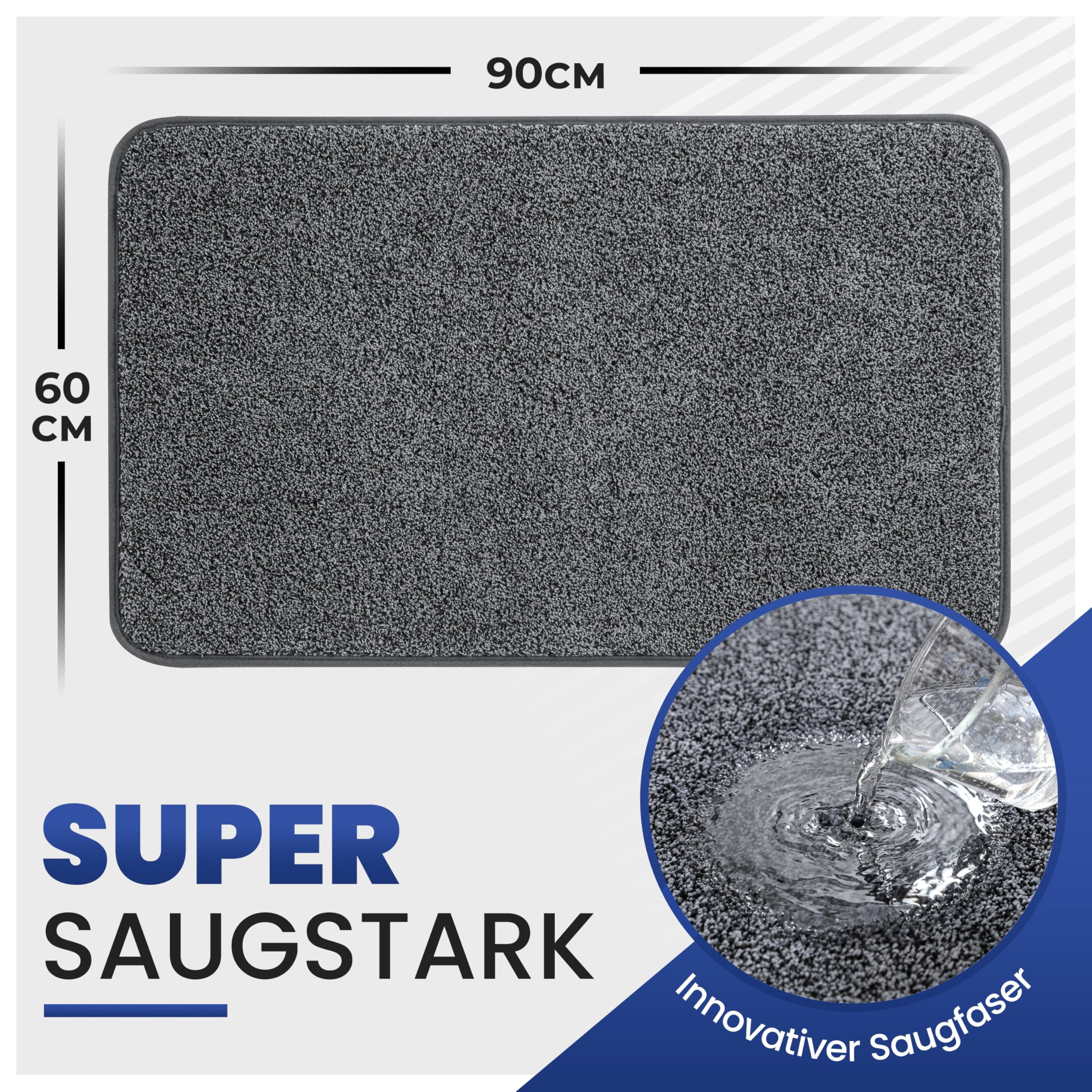 Mibao SoftStep Luxus Schmutzfangmatte 60x90 cm – Waschmaschinenfeste Fußmatte für Innen, rutschfest & Saugstark – Geeignet für Haustür und Flur – Grau