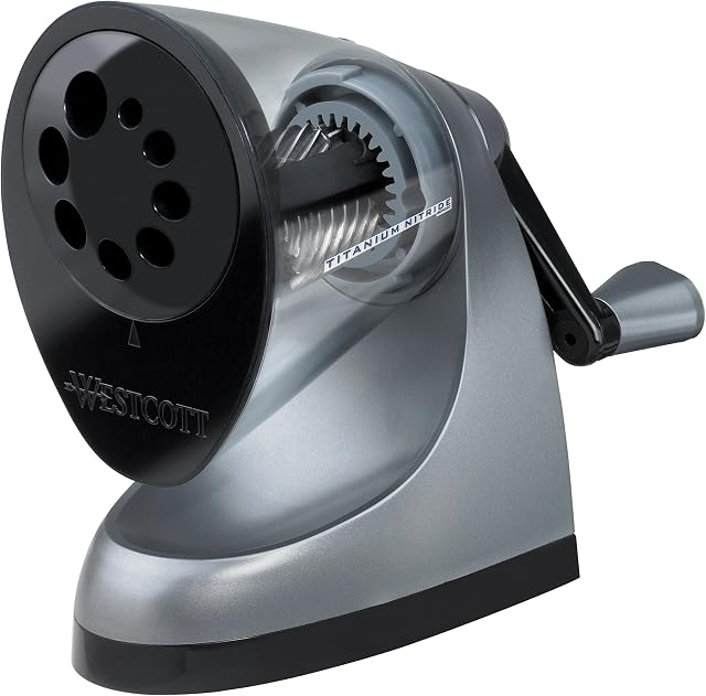 Westcott E-16549 00 iPoint ClassAct Manual Pencil Sharpener with Anti-Microbial Protection - Grey