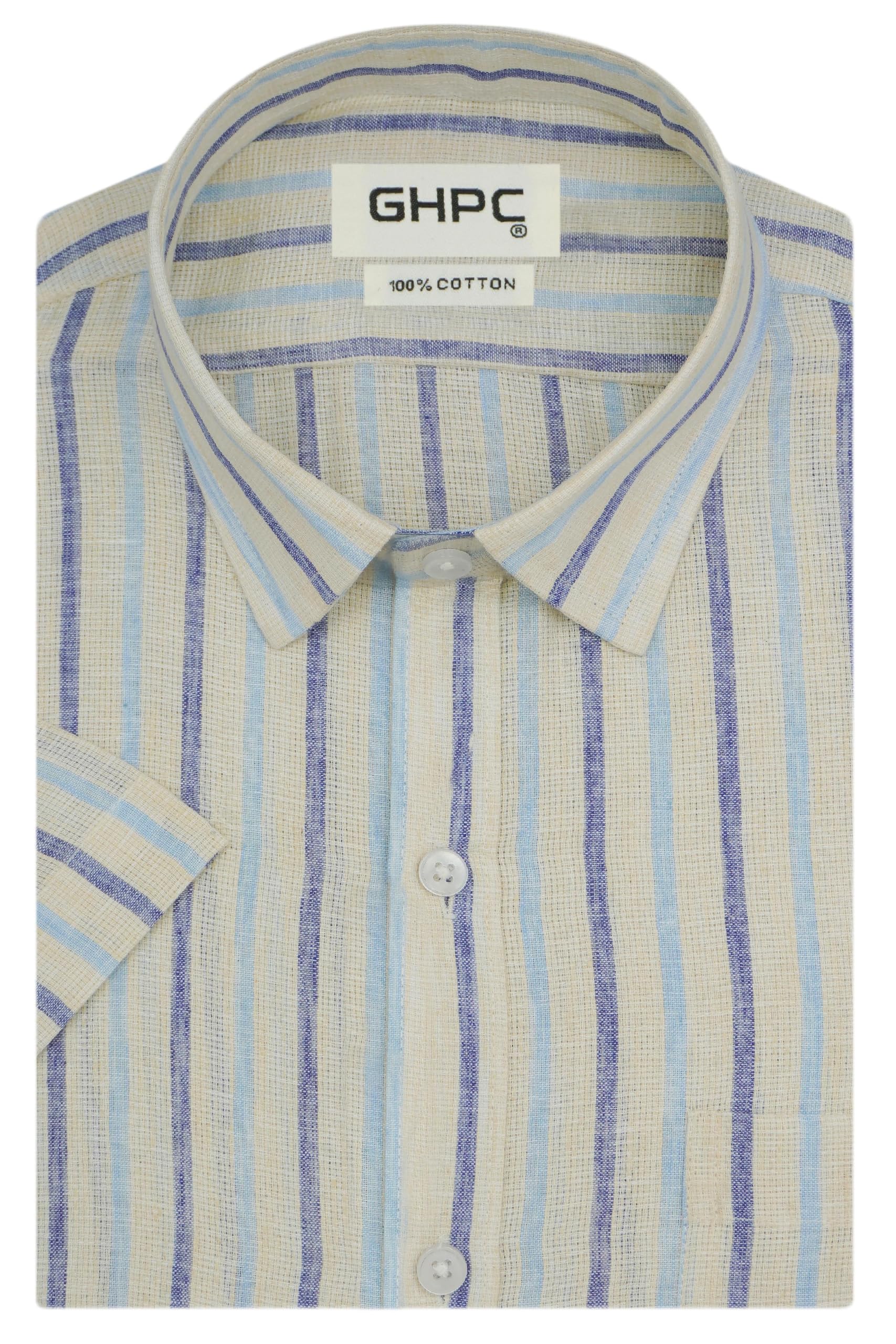 ghpc 100% Cotton Striped Half Sleeves Regular Fit Formal Shirt for Men-picture-23