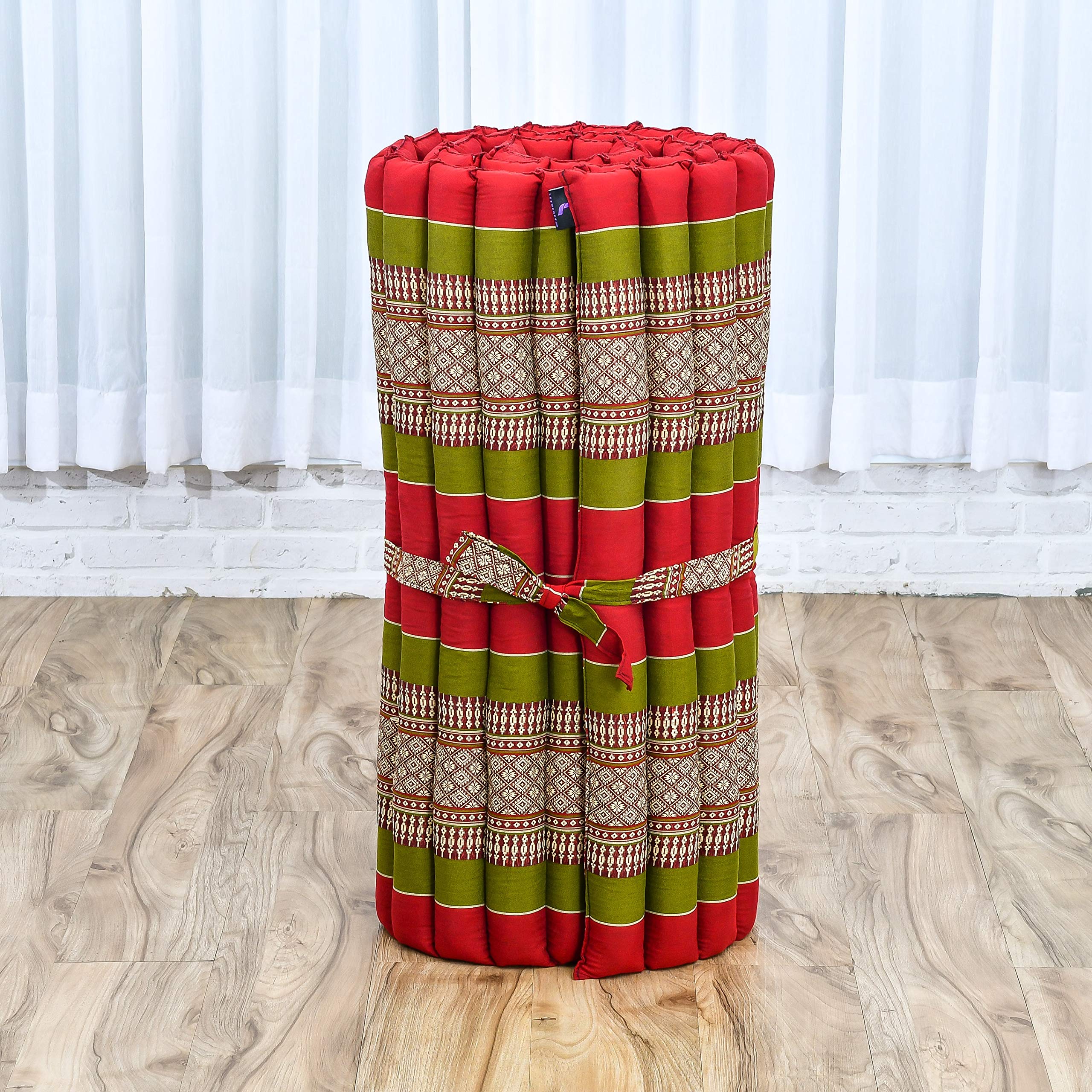 Leewadee Thai Roll Mat 190 x 70 cm Kapok Firm, Sf11 - Red, Green, M: 190x70 cm - Image 8