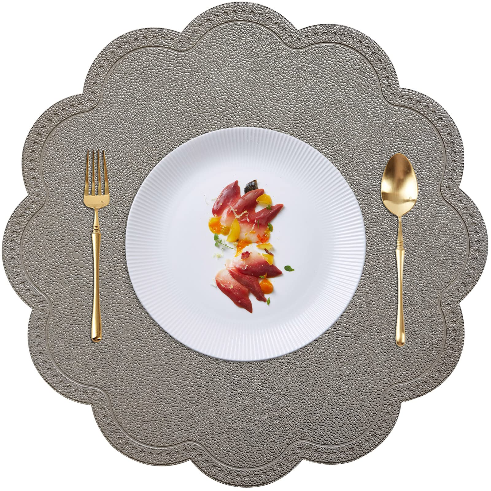 Kreatur Round Placemats,PU Heat Insulation Stain Resistant Non-Slip Waterproof Dining Table Mats for Indoor & Outdoor Decor and Kids, Easy to Wipe (6,Chic Gray) — image 1