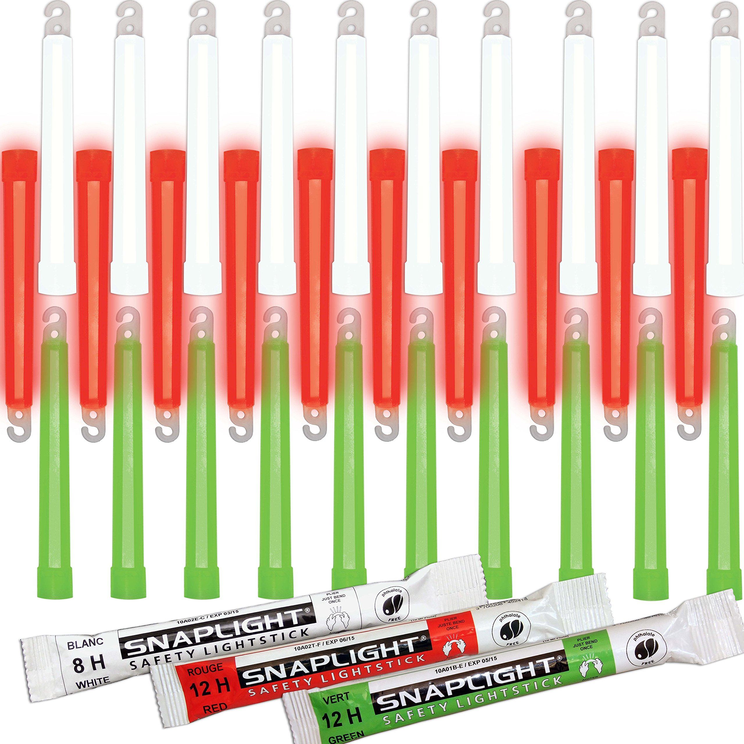 Cyalume Bastone Luminoso SnapLight Glow Stick - Confezione da 30 pezzi, 10 bianchi durata 8 ore + 10 rossi durata 12 ore + 10 verdi durata 12 ore, 15 cm