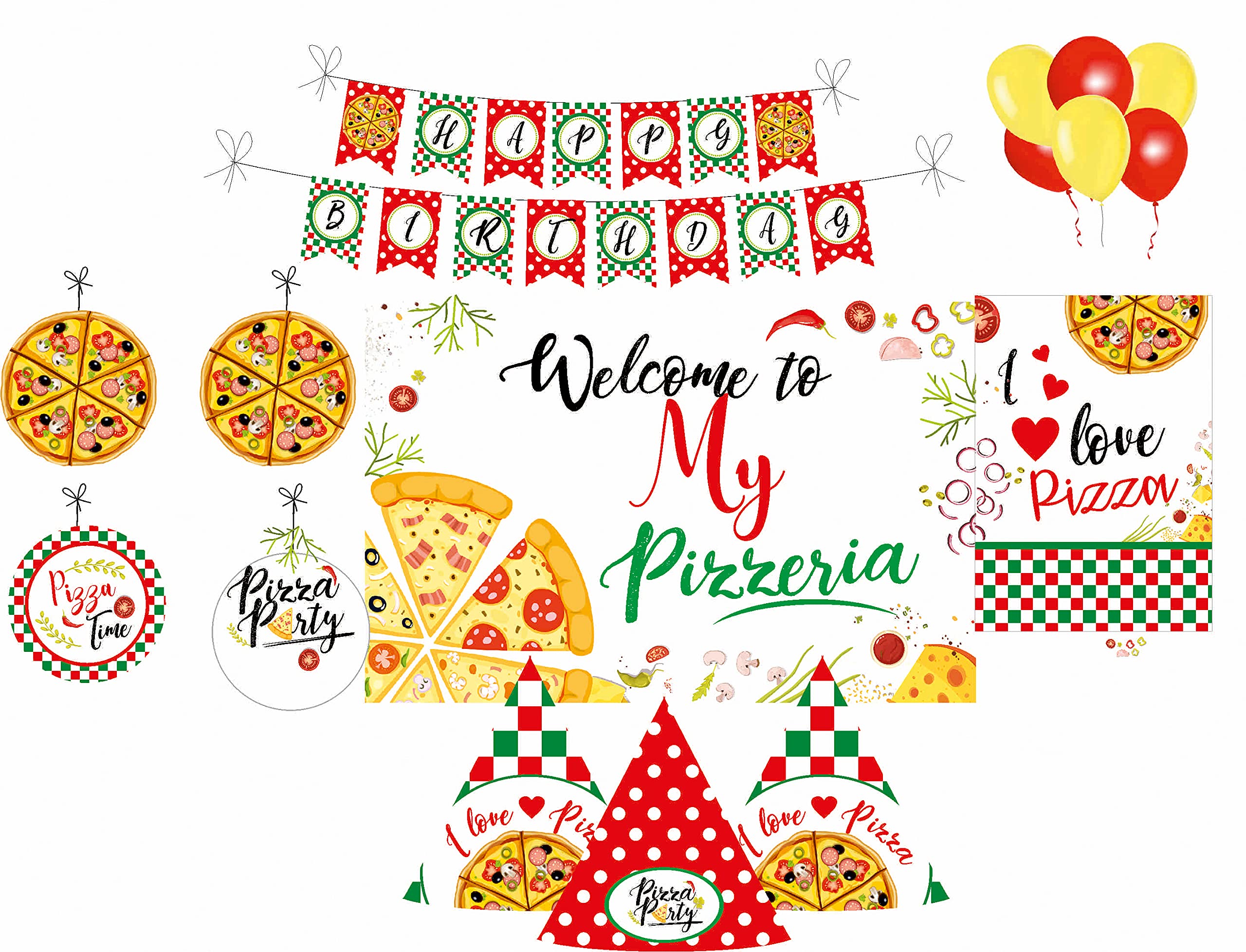 Pretty UR Party Pizza Party Decorations Kit - 70 pcs Includes Banner, Balloons, Centerpiece, danglers, Pizza Party Supplies, Pizza Birthday Decor, Birthday Banner for Girls, Kids, Boys