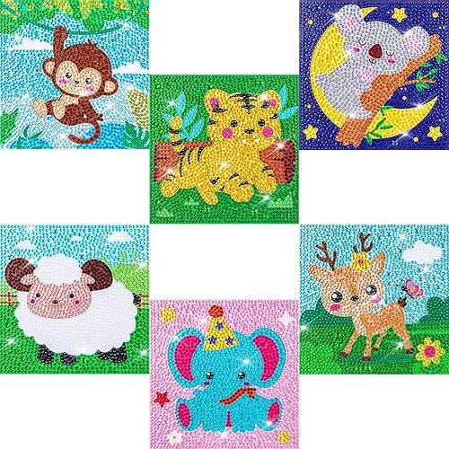 QEUOYSS Kits de pintura de diamante 5D de 4 piezas para niños principiantes, kits de pintura de diamantes fáciles de manualidades para niños de 8 a