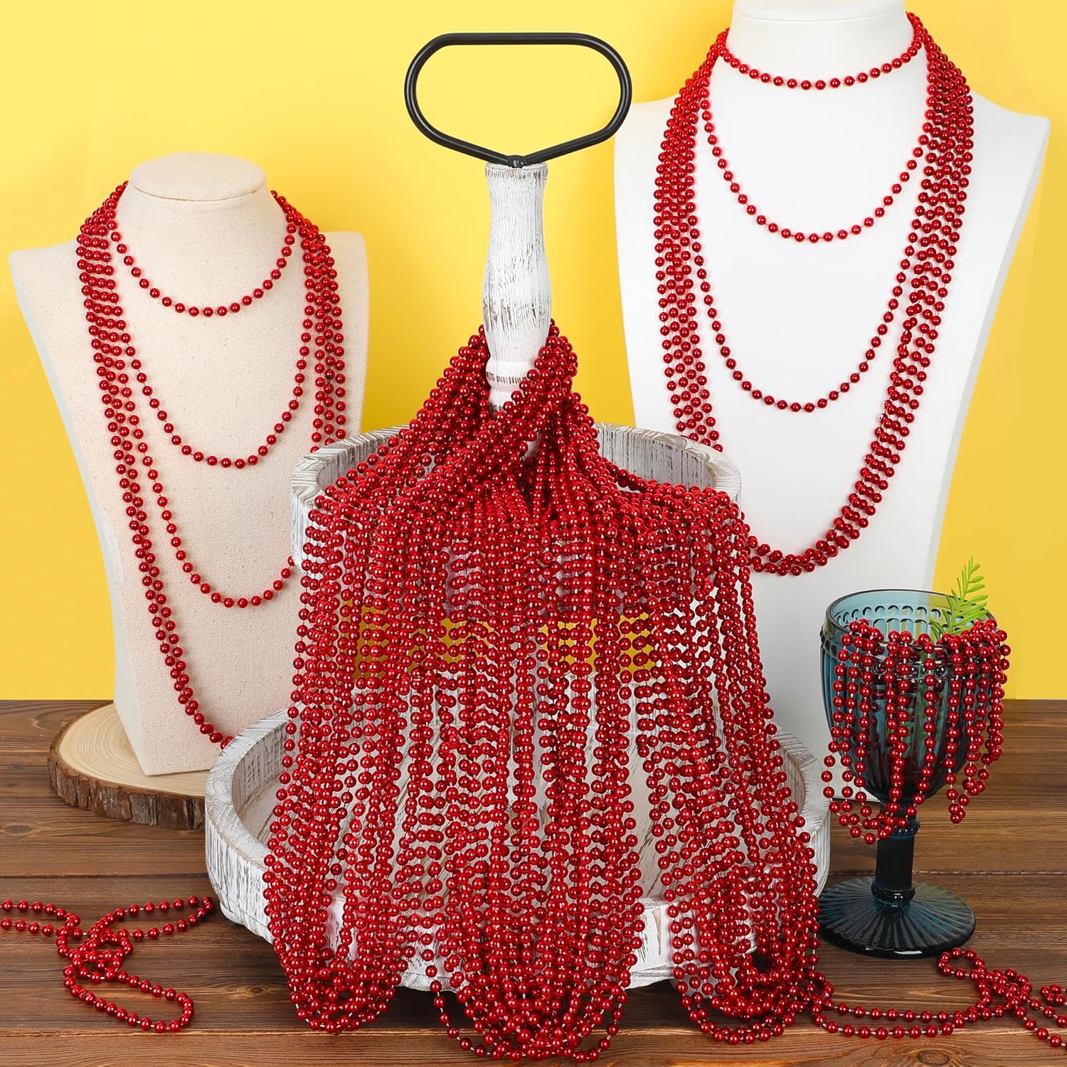 72PCS Bead Necklace, Red Christmas Bead Stuff Party Favors, 33" Necklaces Festival Parade Throw Accessories for Wedding Birthday Valentines Mardi Gras Christmas Celebrations Decorations - Image 4