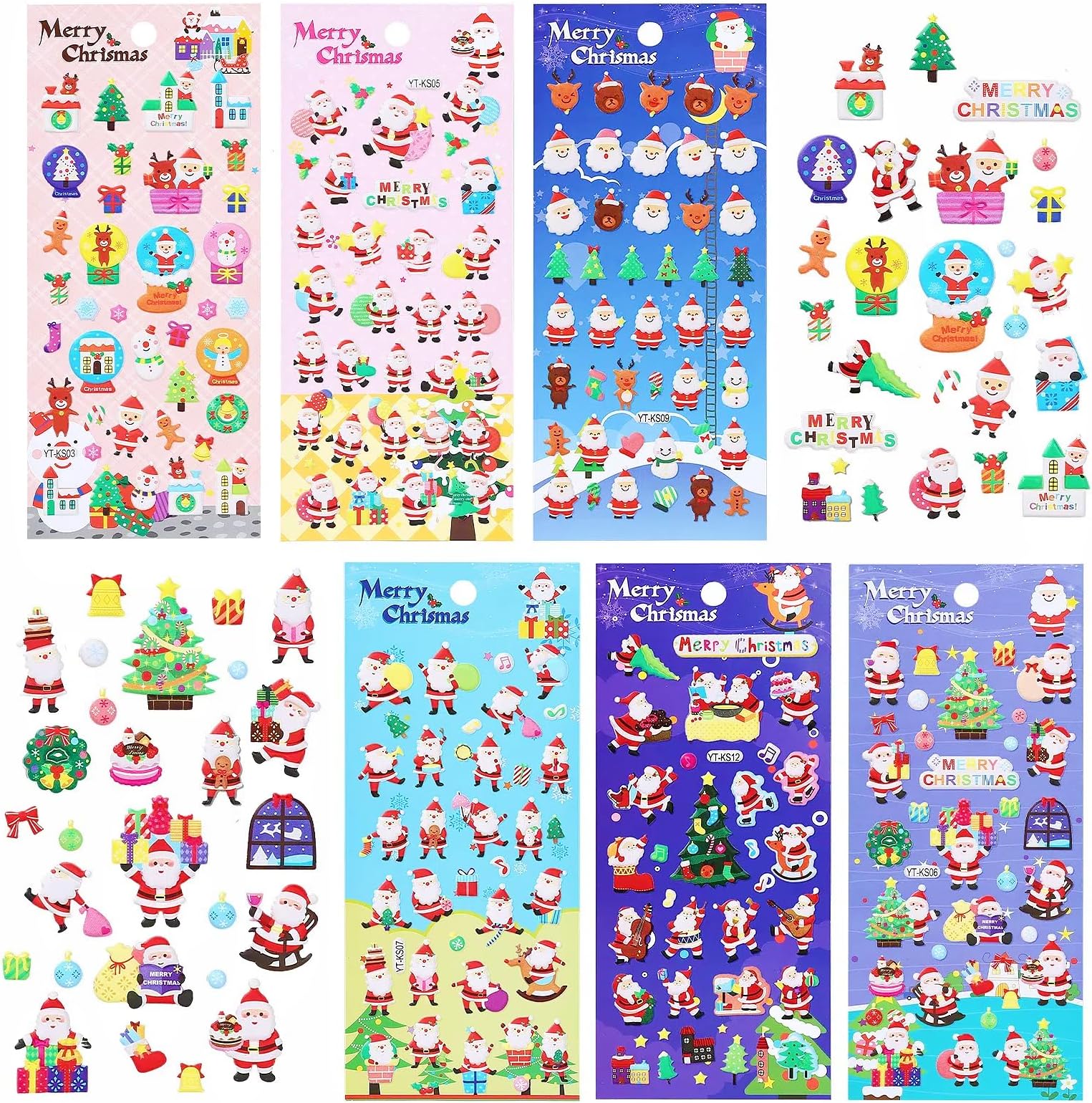 240PCS Christmas Stickers, Puffy Stickers - 6 Sheets Christmas Window Stickers Including Snowman, Reindeer, Tree, Santa Claus Stickers Decals for Gifts Scrapbook DIY Crafts Decorations