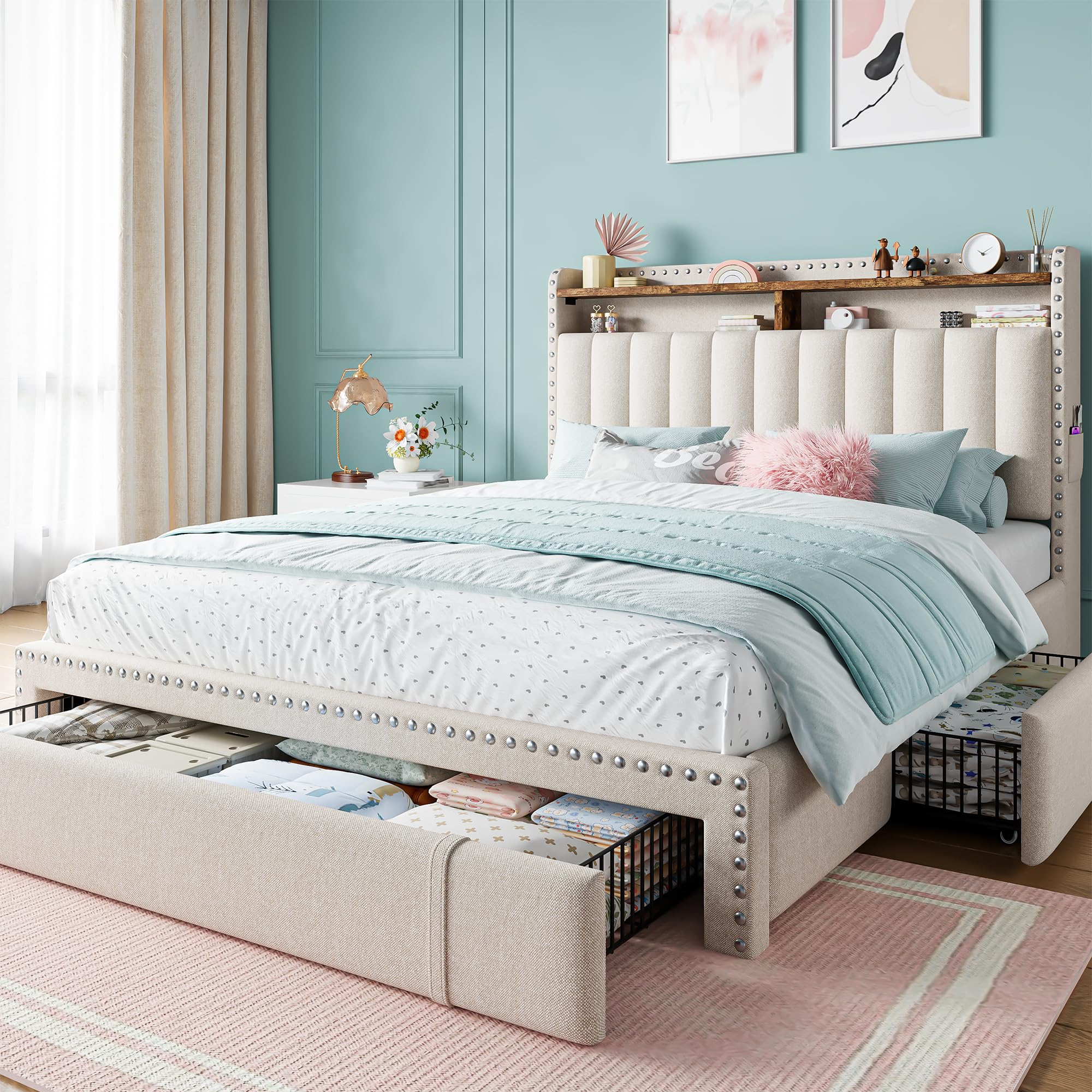 Amazon.com: EnHomee Upholstered Full Bed Frame with 3 Storage