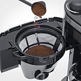 SEVERIN Cafetière avec broyeur intégré 1 000 W, Machine à café programmable avec minuteur, Cafetière filtre avec verseuse isotherme d'une contenance de 8 tasses, Noir/Inox, KA 4814 - 8
