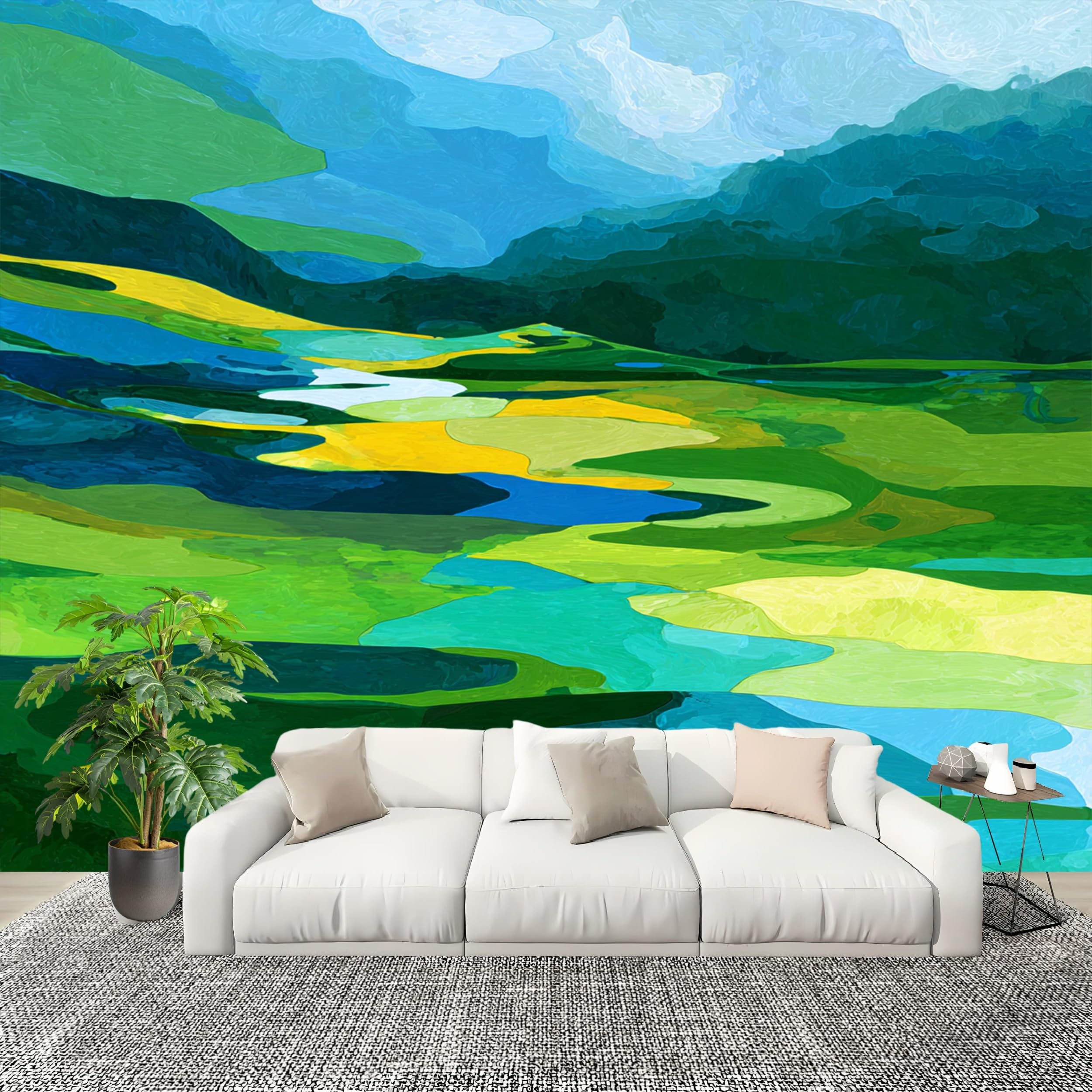 Carta Da Parati Artistico Fotomurale Pittura di Paesaggio Astratto Poster Gigante Da Parete Per Camera Da Letto, Soggiorno,Corridoio Verde Decorazione D'interni Murale 350x256 cm