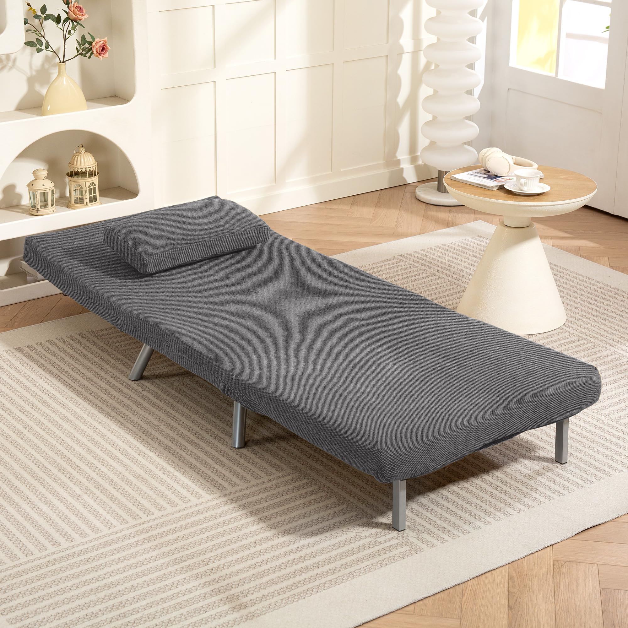 HOMCOM Sofá Cama de 1 Plazas 3 en 1 Sillón Cama Plegable Tapizado en Pata de Gallo con Respaldo Ajustable de 5 Niveles y Almohada Acolchada para Oficina Dormitorio Salón 80x75x83 cm Negro