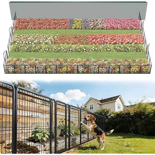 FXW Garden Fence Outdoor for the Yard – 32in(H) x 72.9ft(L) Heavy Duty Metal Animal Barrier for Dog, No Dig Decorative Dog Fence, 32 Panels, Black