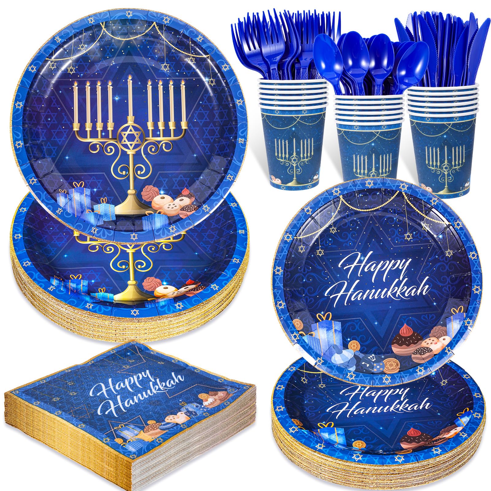 Amazon.com: HOWAF 168PCS Happy Hanukkah Disposable Dinnerware,Hanukah ...
