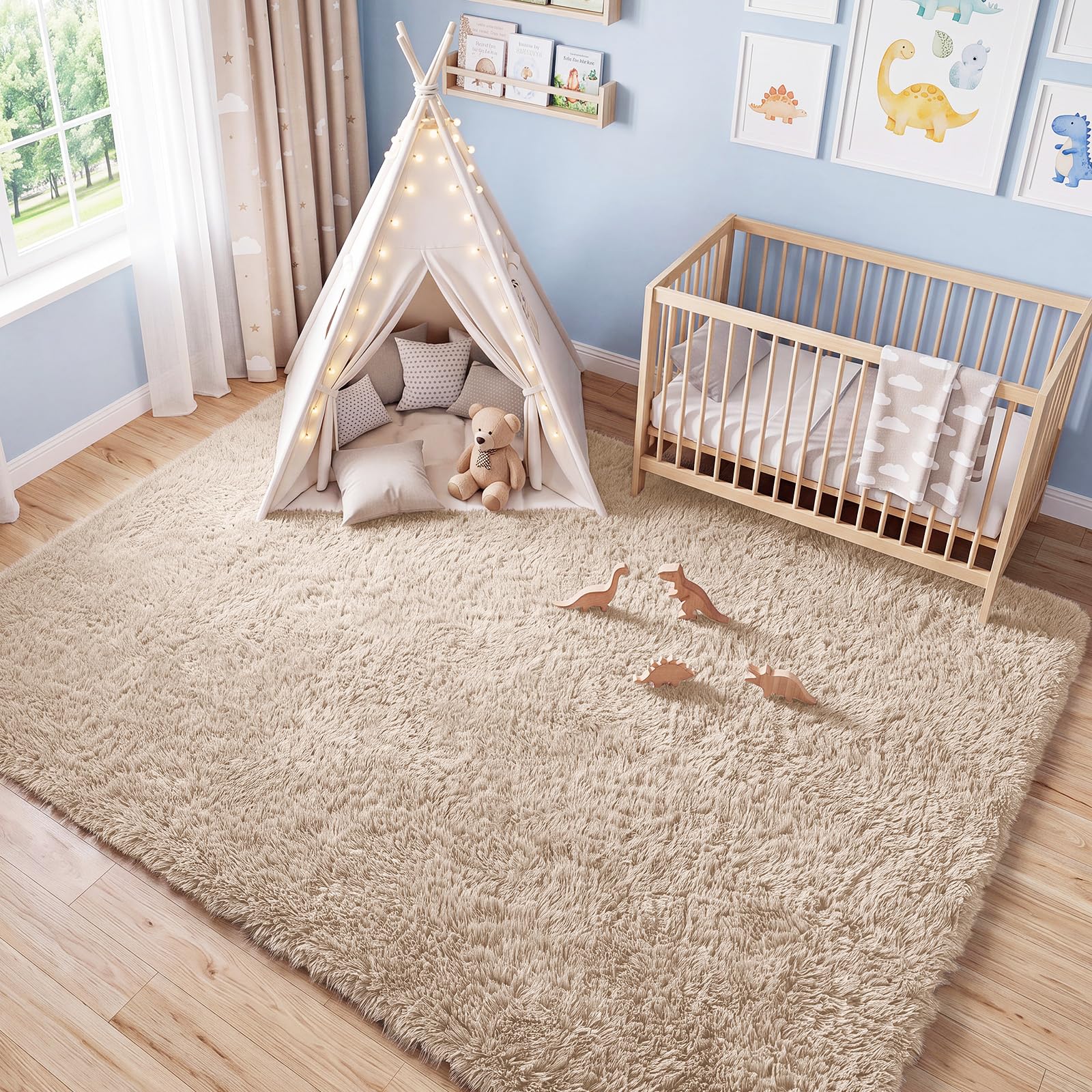 Hochflor Flauschig Teppich Wohnzimmer Schlafzimmer Läufer 160x230cm Kamel | Waschbar rutschfest, weicher Flor, vielseitige Teppiche, Carpet für Wohnraum, Schlafraum, Küche, Flur, Esszimmer, Eingang
