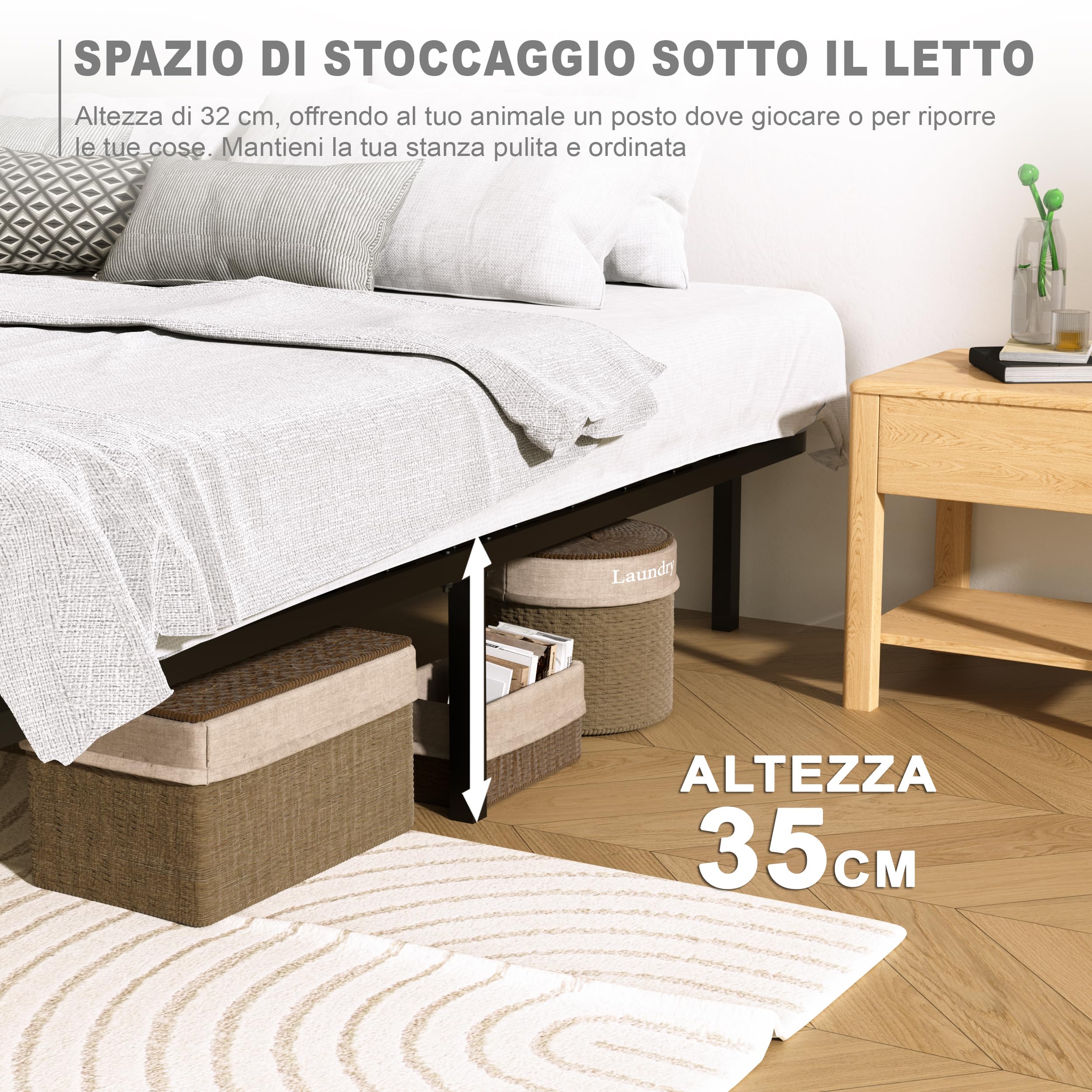 DEWINNER Rete Letto Matrimoniale 140x190cm,Altezza 35 cm,13 Doghe in legno pioppo Ortopedica, Rete singolo con 8 Piedi,Montaggio Rapido e Facile
