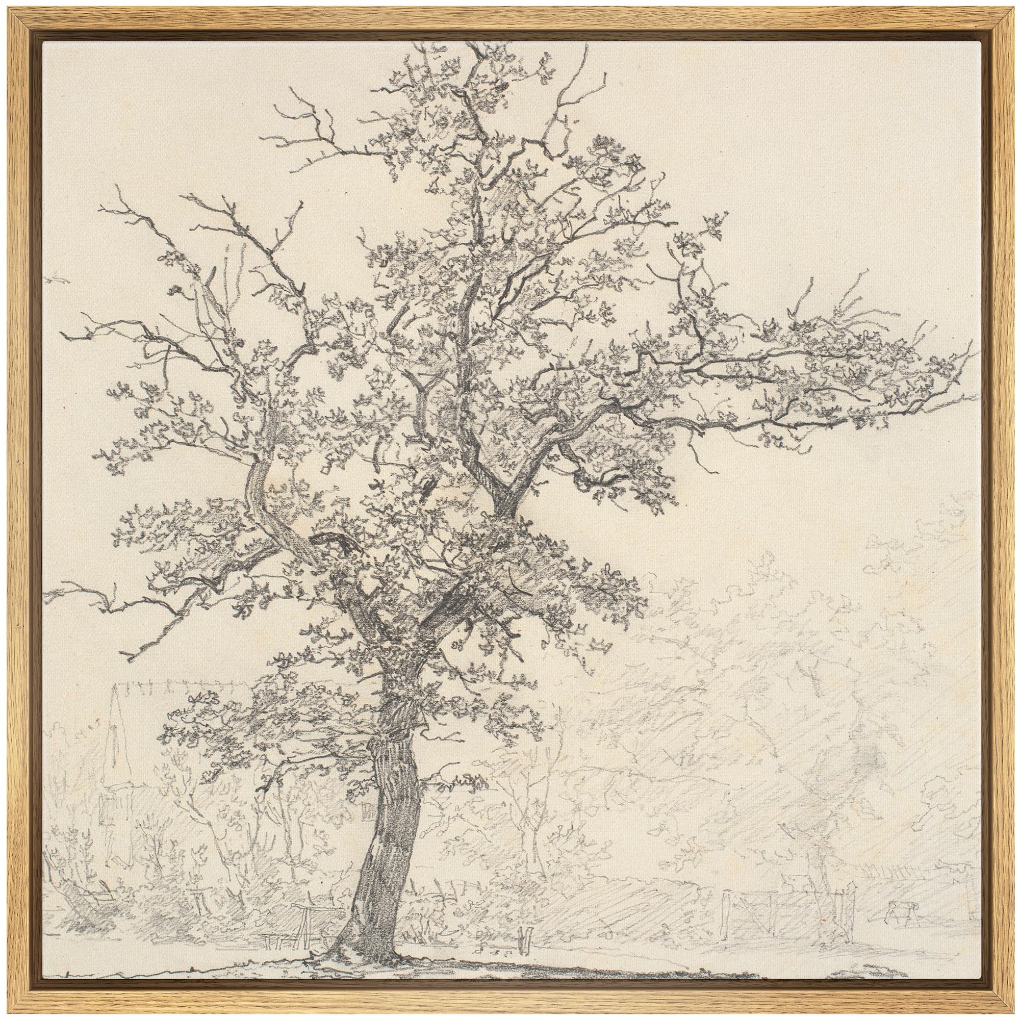 絵画 F6 tree 絵画 F6 tree Tree Sketch Art Print: Gold Frame, Black Mat, Vintage