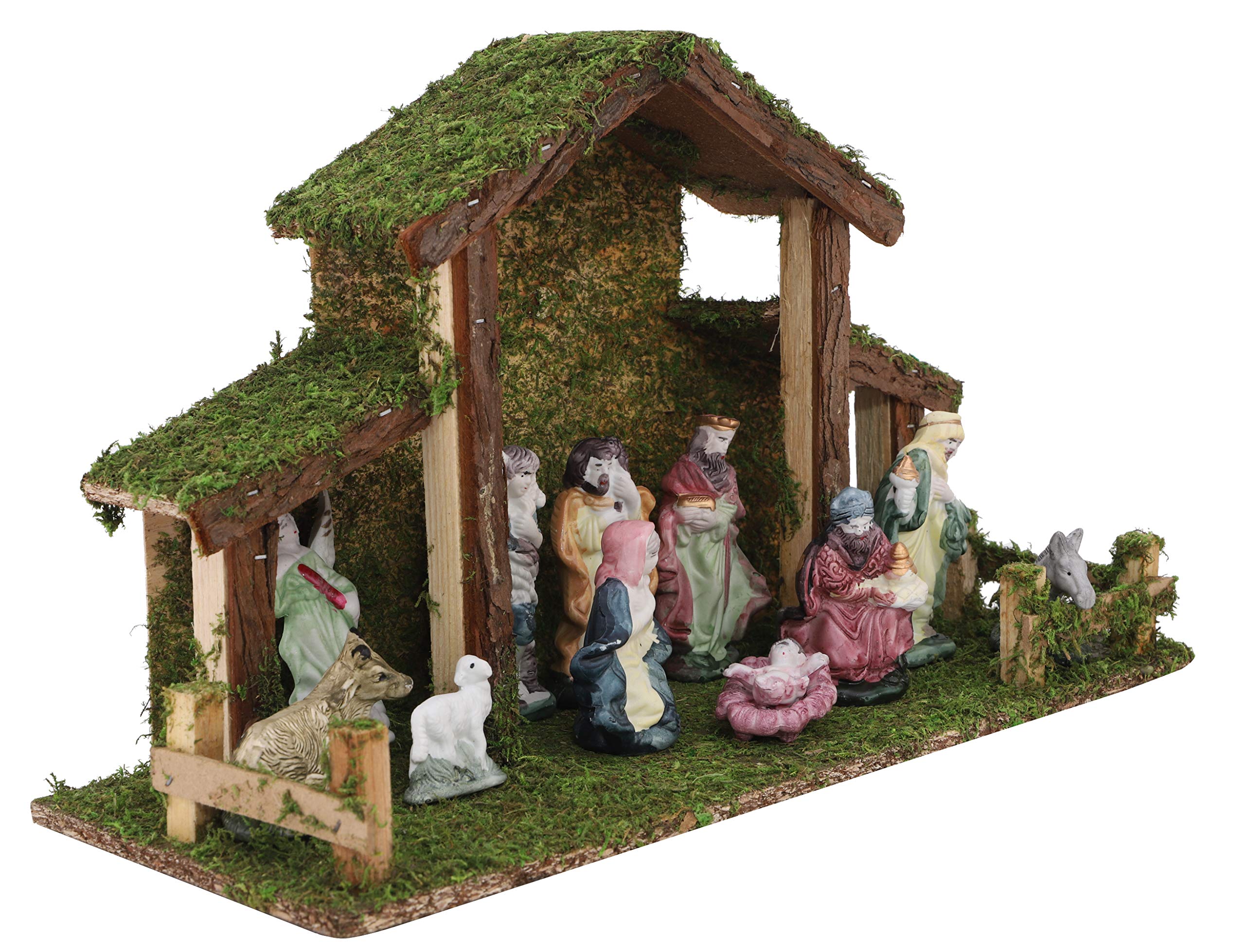 Toyland® Crèche de Noël Traditionnelle - Étable avec 11 Personnages de la Nativité - Décorations de Noël