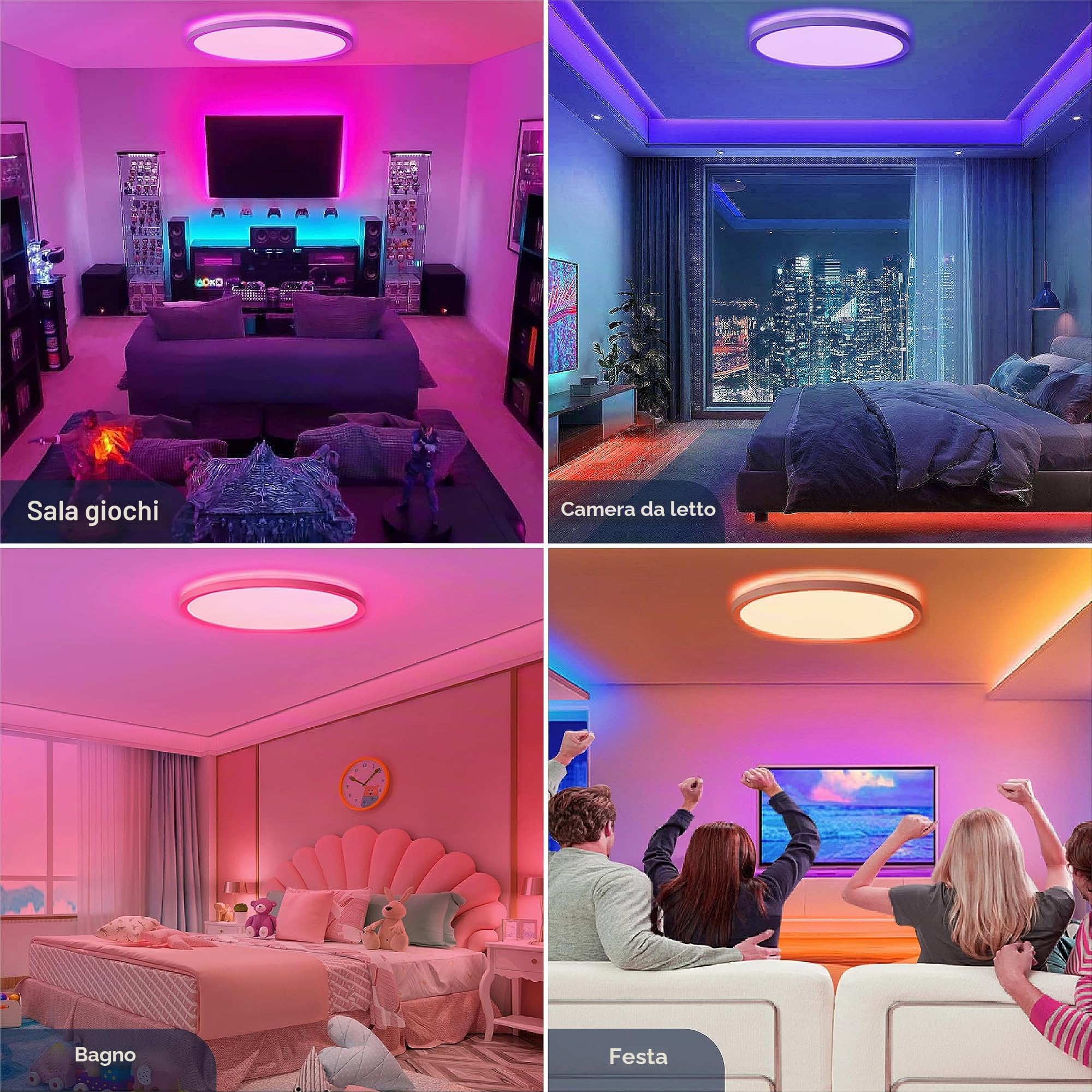 BestLuz Plafoniera a LED Pannello LED Lampada da Soffitto Ø 42cm 24W RGB + Bianco Neutro 4000K con Retroilluminazione Effetto Telecomando per Bagno Camera da Letto Soggiorno Cucina, Ultra Sottile