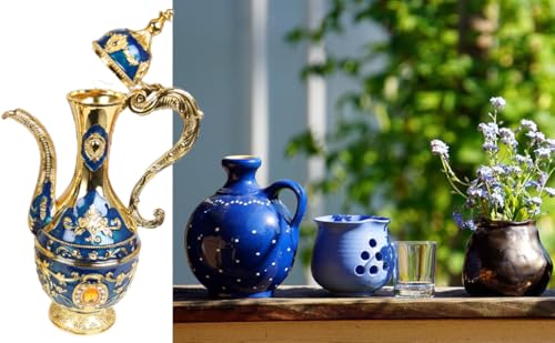 Vintage Turkish Coffee Pot Set Model,8.46X5.11Inch Tea Flask Medium Tea Sets For Women With Teapot Tray And 6 Cups Craft Decorations Flagon Set Turkish Cup Set Turkish Teapot For Home Decor,Small Size #TOP1