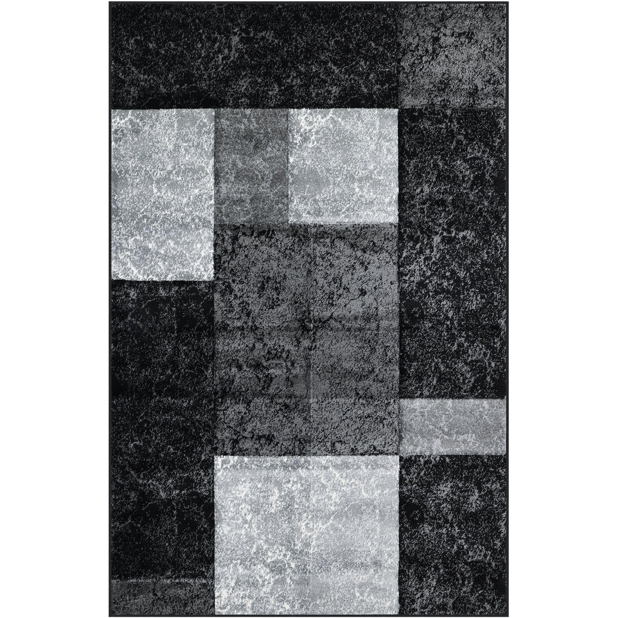 Carpetsale24, Czarny Dywan 240x340 cm z konturowym cięciem, wzór w kratkę, dywan do salonu, sypialni, miękki, łatwy w pielęgnacji